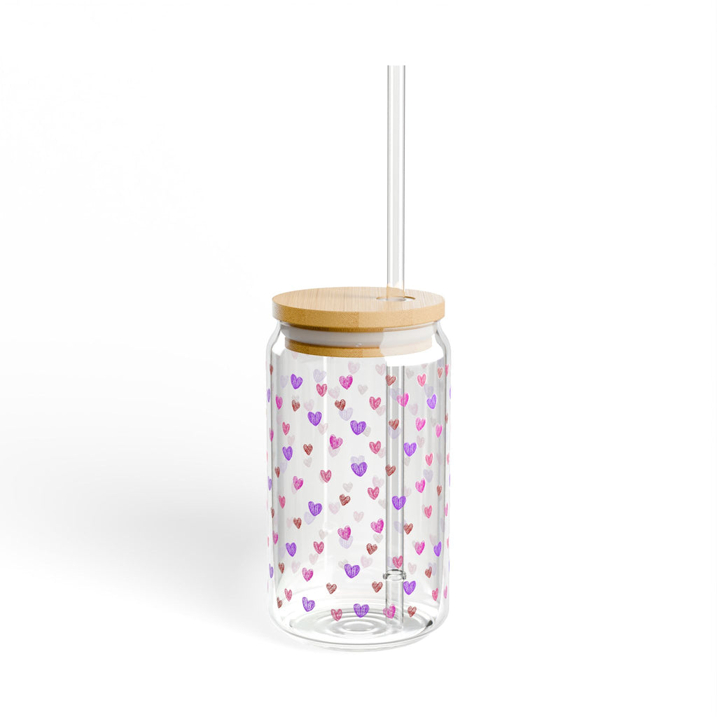 Clear Cute Hand-Drawn Hearts Pattern Tempered Glass Sipper