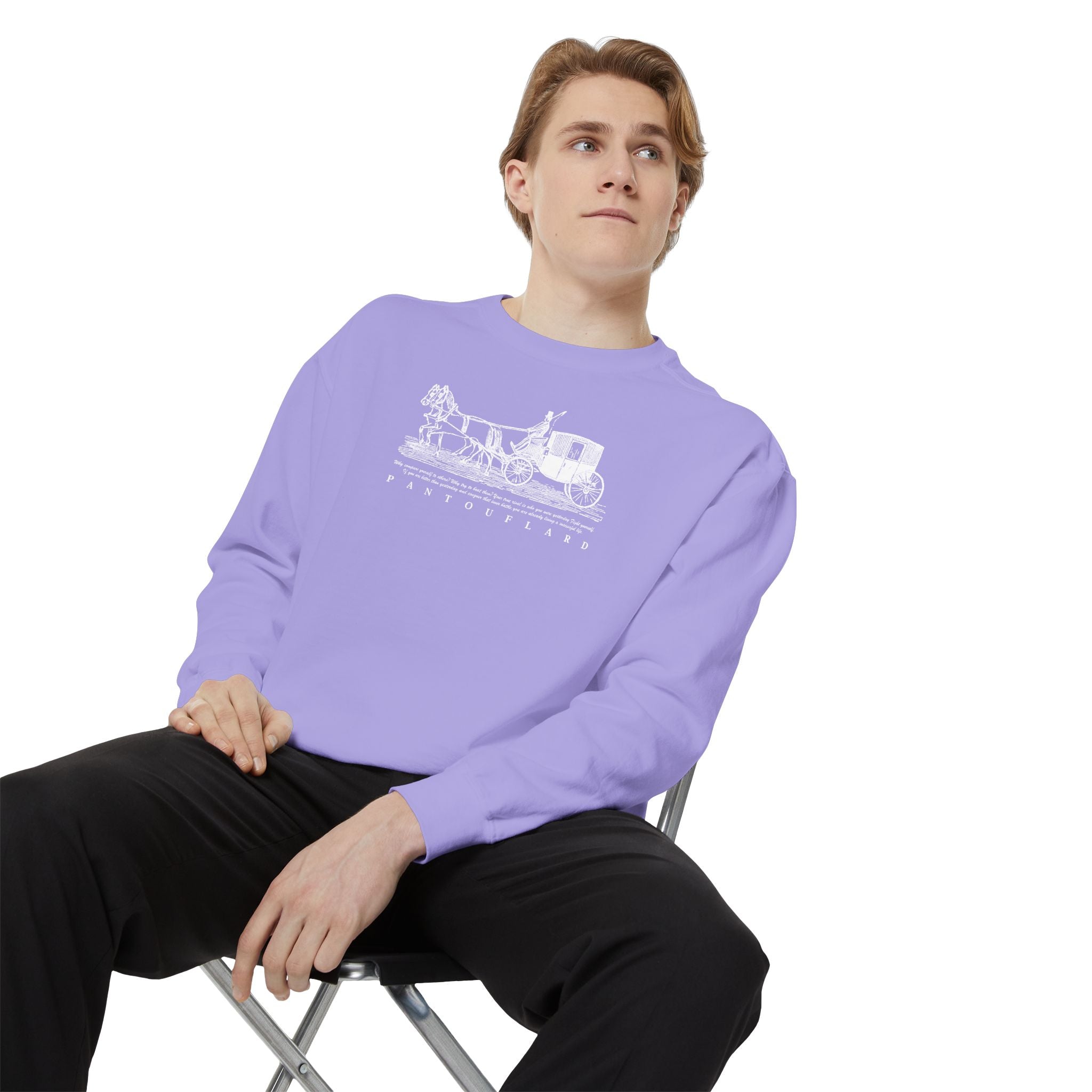 Unisex Navy Vintage Carriage Graphic Cotton Blend Sweatshirt