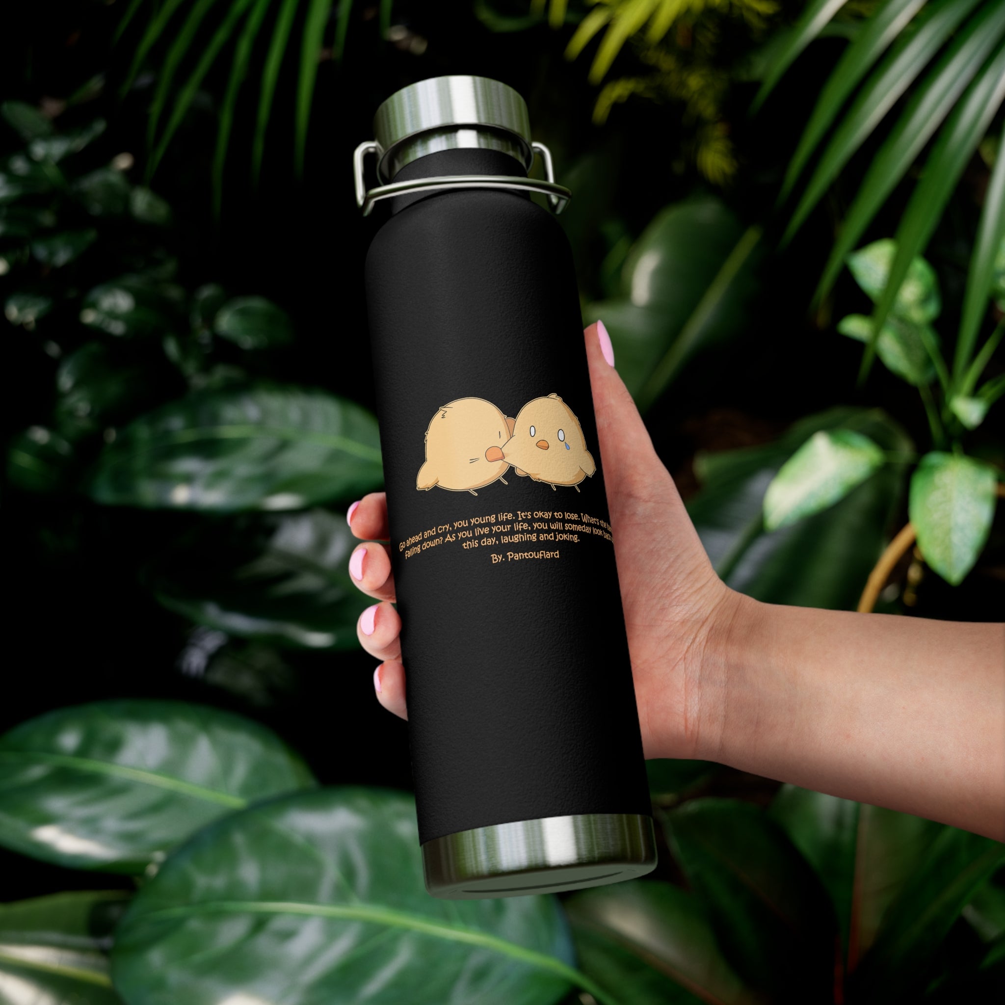 Navy Blue Cute Biting Chicks Quote 22oz Copper Vacuum Insulated Bottle