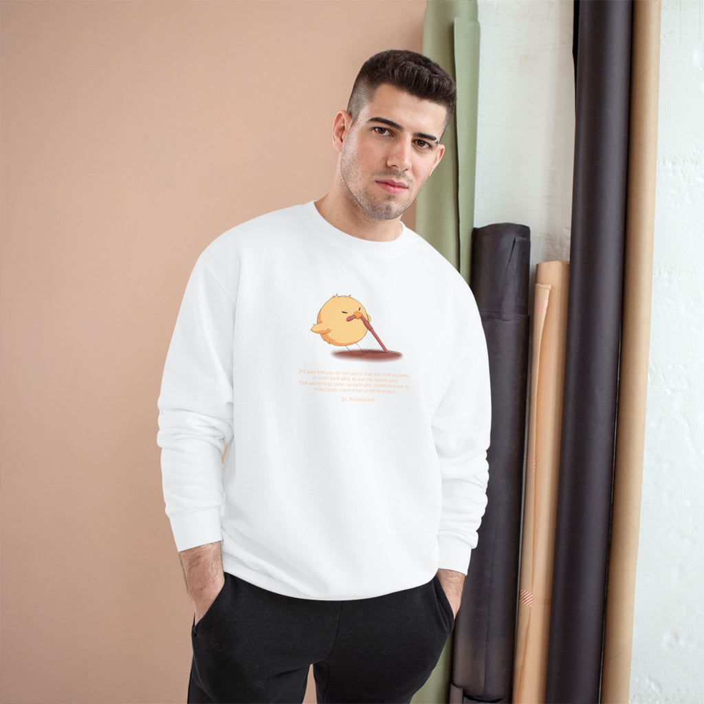 Early Bird Parody Champion Sweatshirt | Sarcastic "Late Sleeper" Quote Crewneck | The Early Worm Gets Eaten Graphic | Oversized Fit (S-3XL)