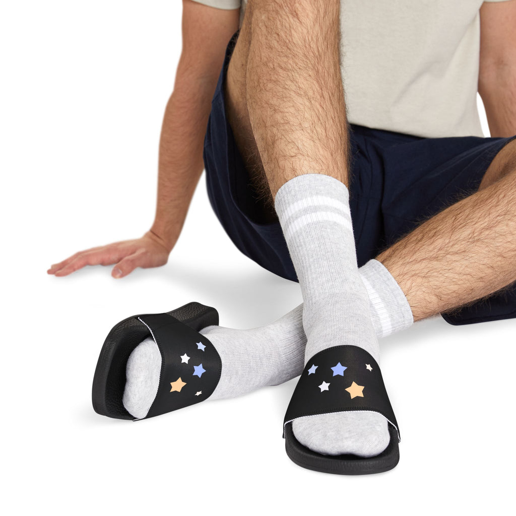 Men's Black and White Kitschy Cassiopeia Constellation Neoprene Blend Slide Sandals