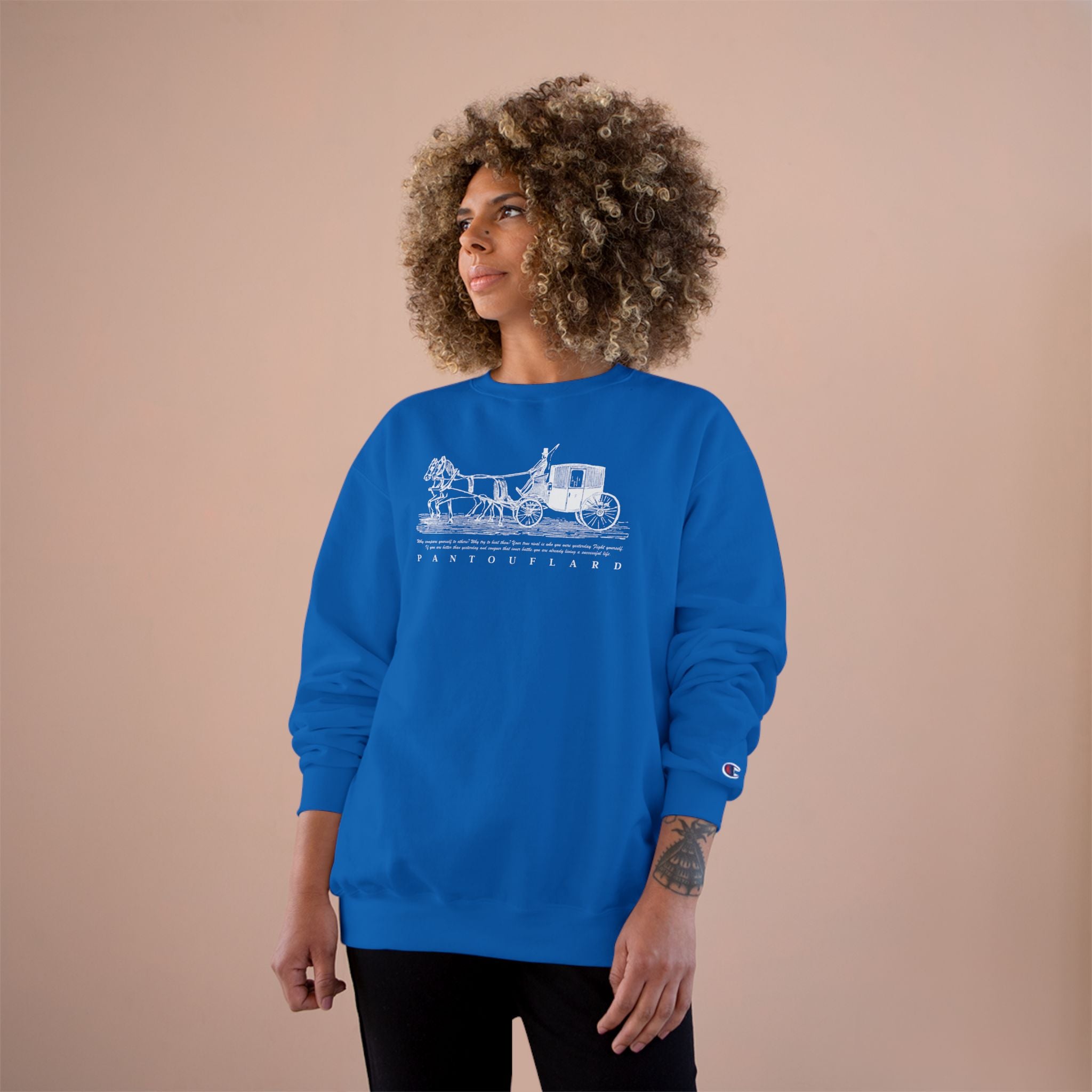 Old Money Equestrian Champion Crewneck - Royal White Carriage (Authentic Varsity Streetwear)