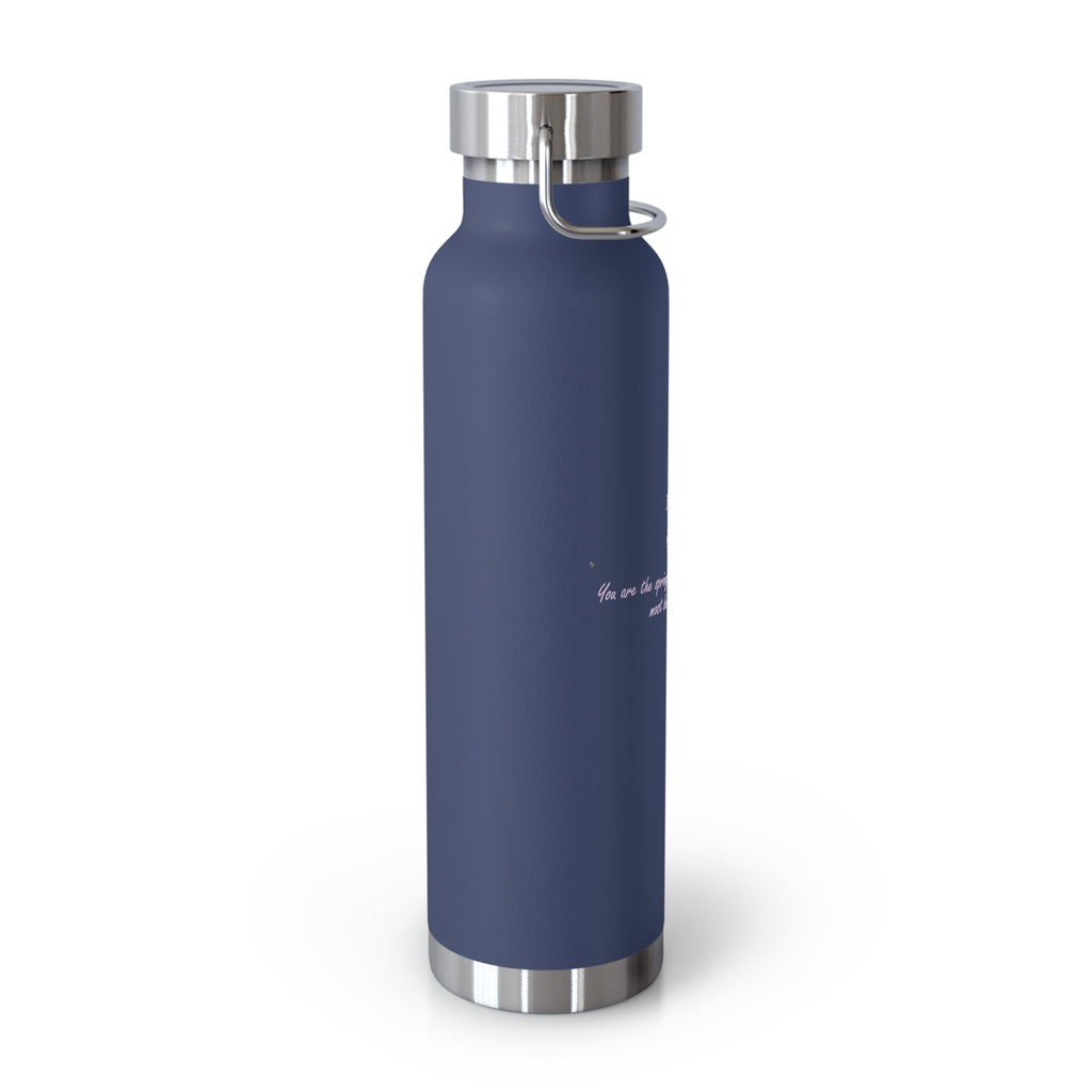 Navy Blue Romantic Floral Butterfly Quote 22oz Copper Vacuum Insulated Bottle