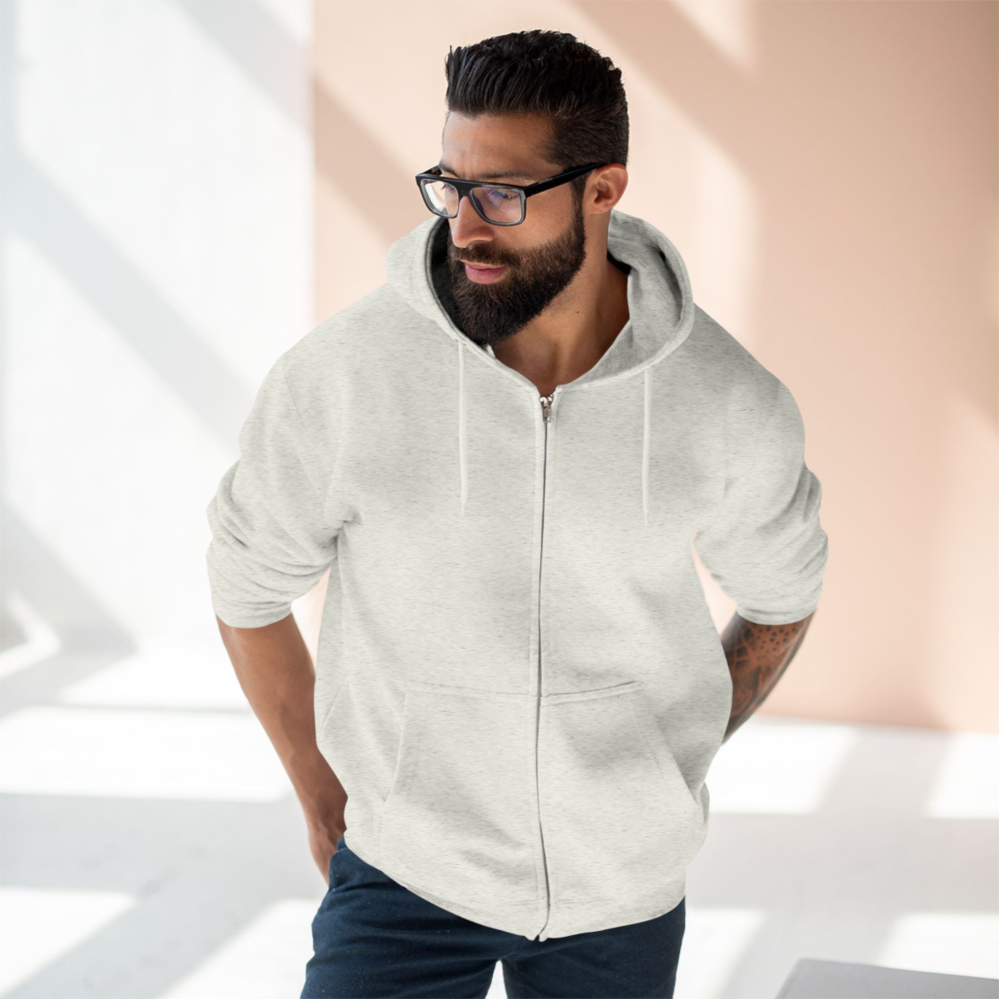 Unisex Black Pantouflard Chick Cotton Blend Zip Hoodie