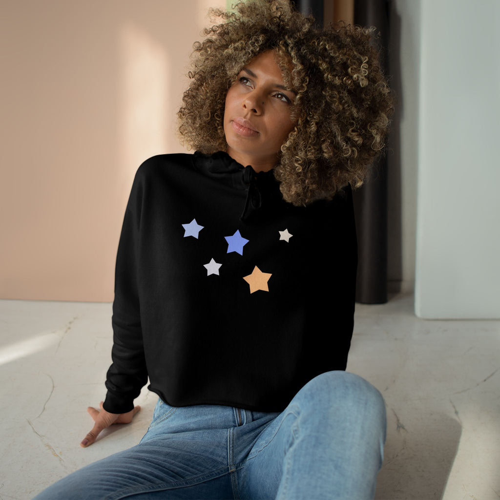 Women's Cassiopeia Constellation Graphic Fleece Crop Hoodie - W-Shape Raw Hem Pullover