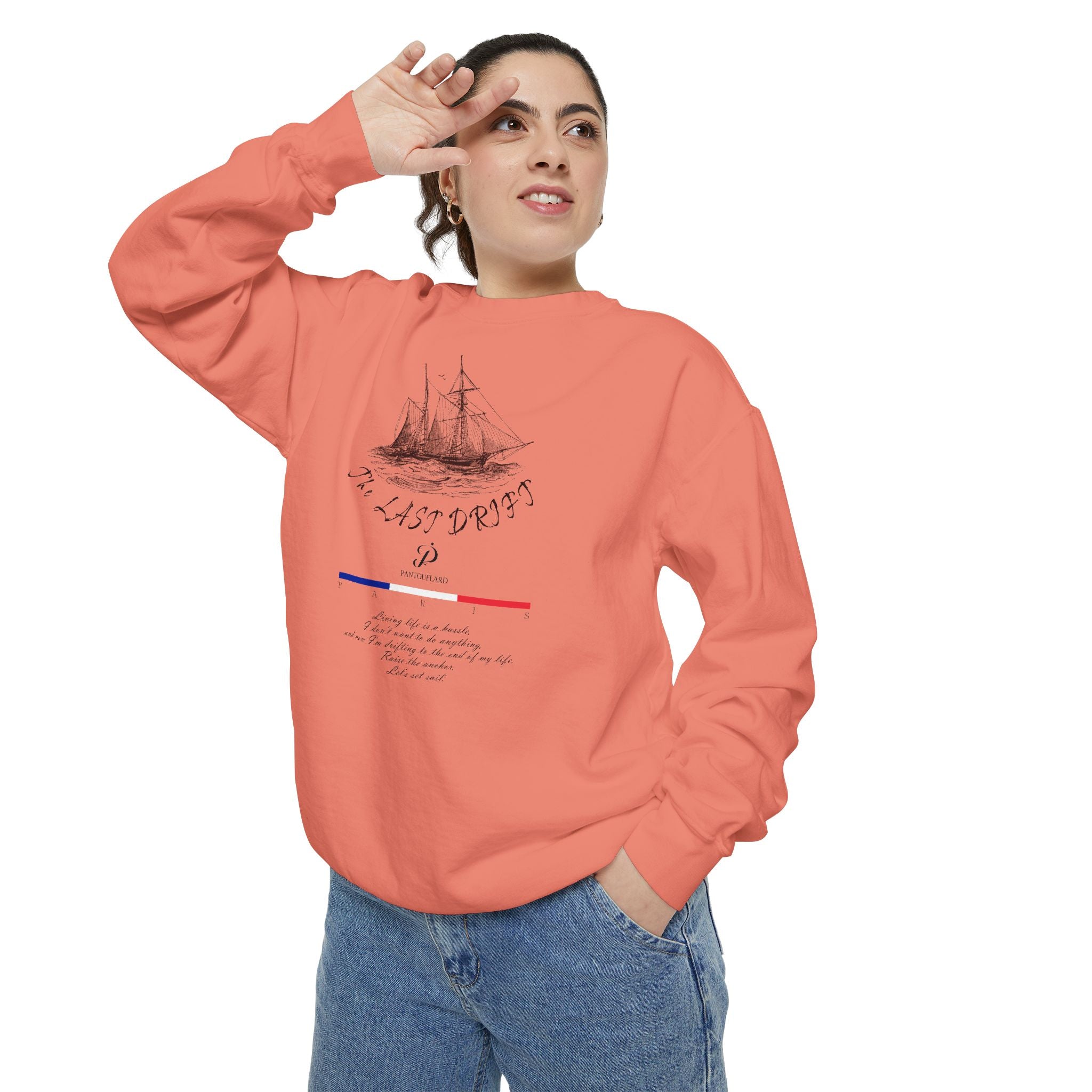 Unisex White Vintage Ship Graphic Cotton Blend Sweatshirt