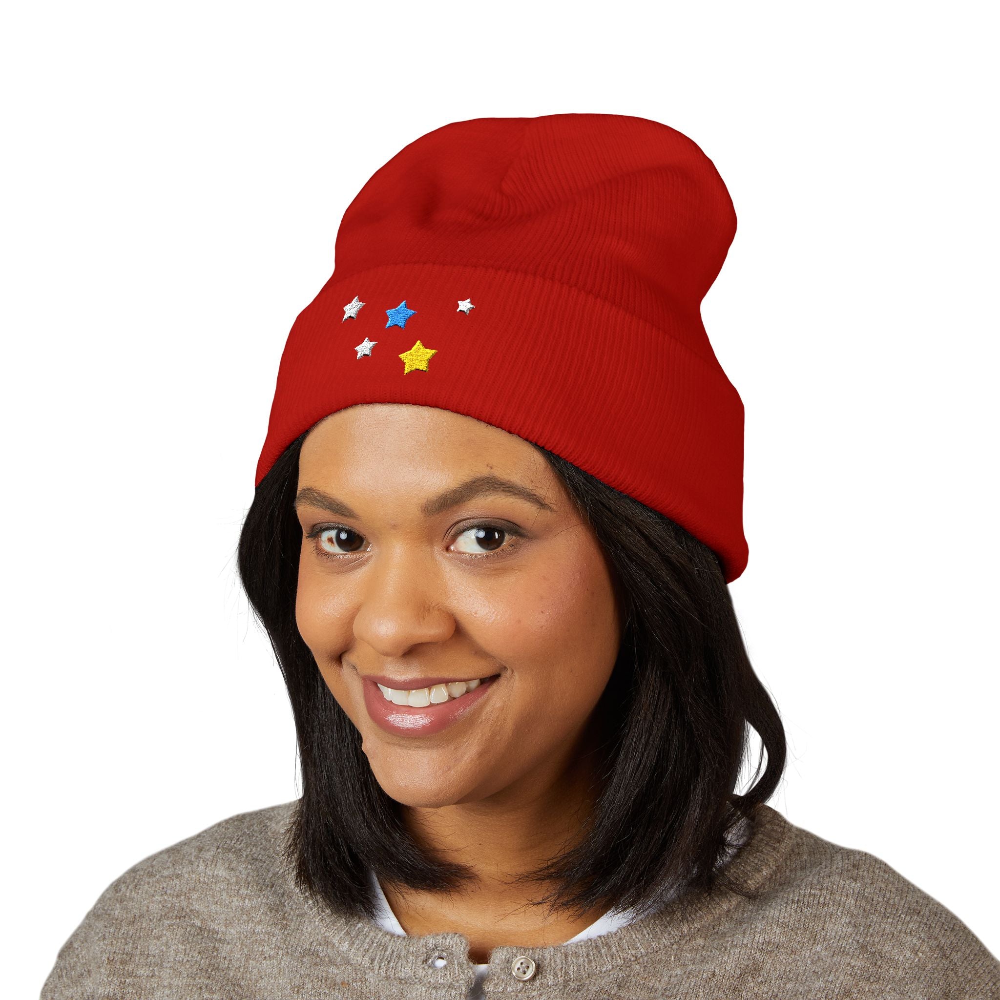 Unisex Cassiopeia Star Embroidered Acrylic Cuffed Beanie