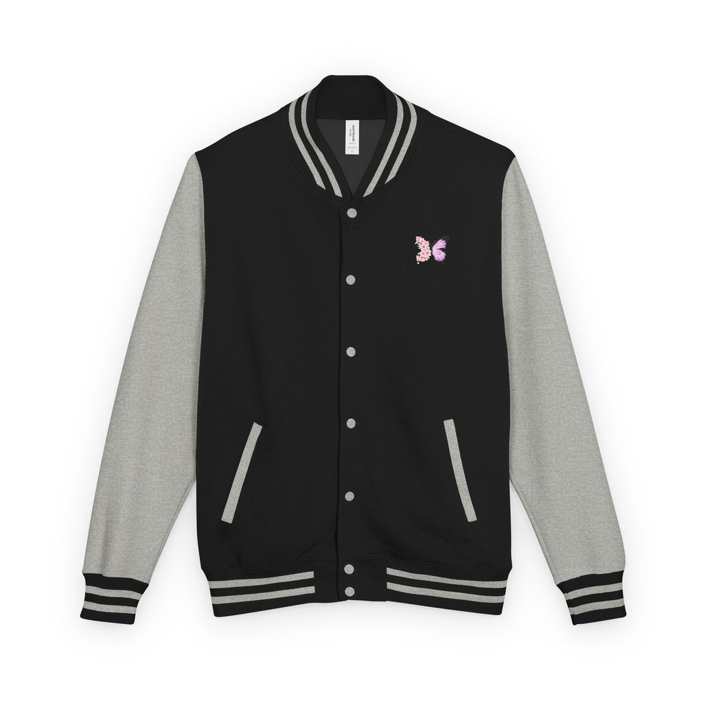 Unisex Navy Blue Floral Butterfly Spring Quote Cotton Blend Letterman Jacket
