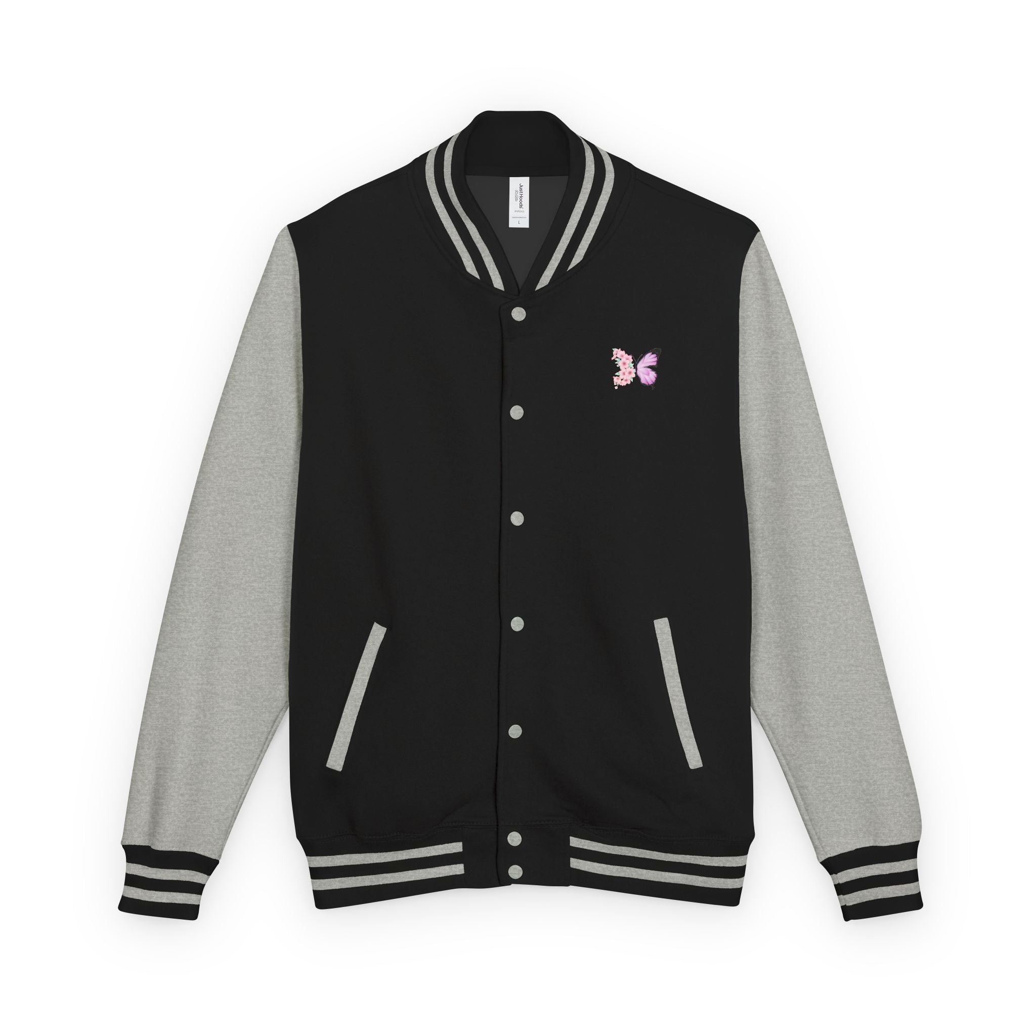 Unisex Navy Blue Floral Butterfly Spring Quote Cotton Blend Letterman Jacket