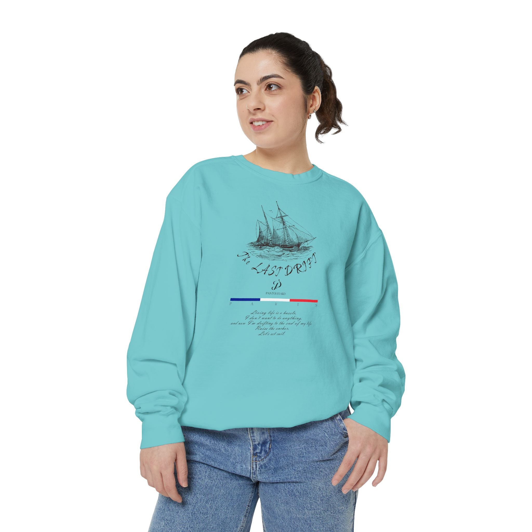 Unisex White Vintage Ship Graphic Cotton Blend Sweatshirt
