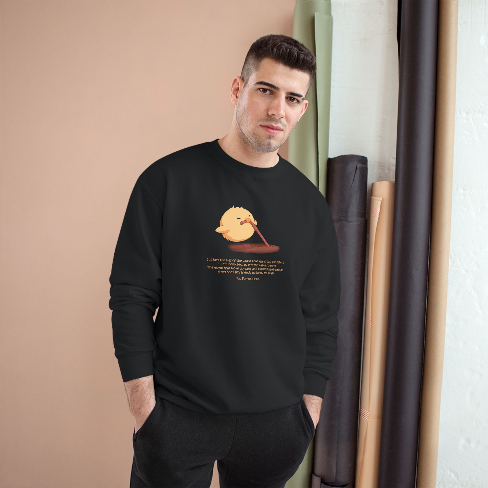 Champion Unisex White Pantouflard Chick Cotton Blend Crewneck Sweatshirt