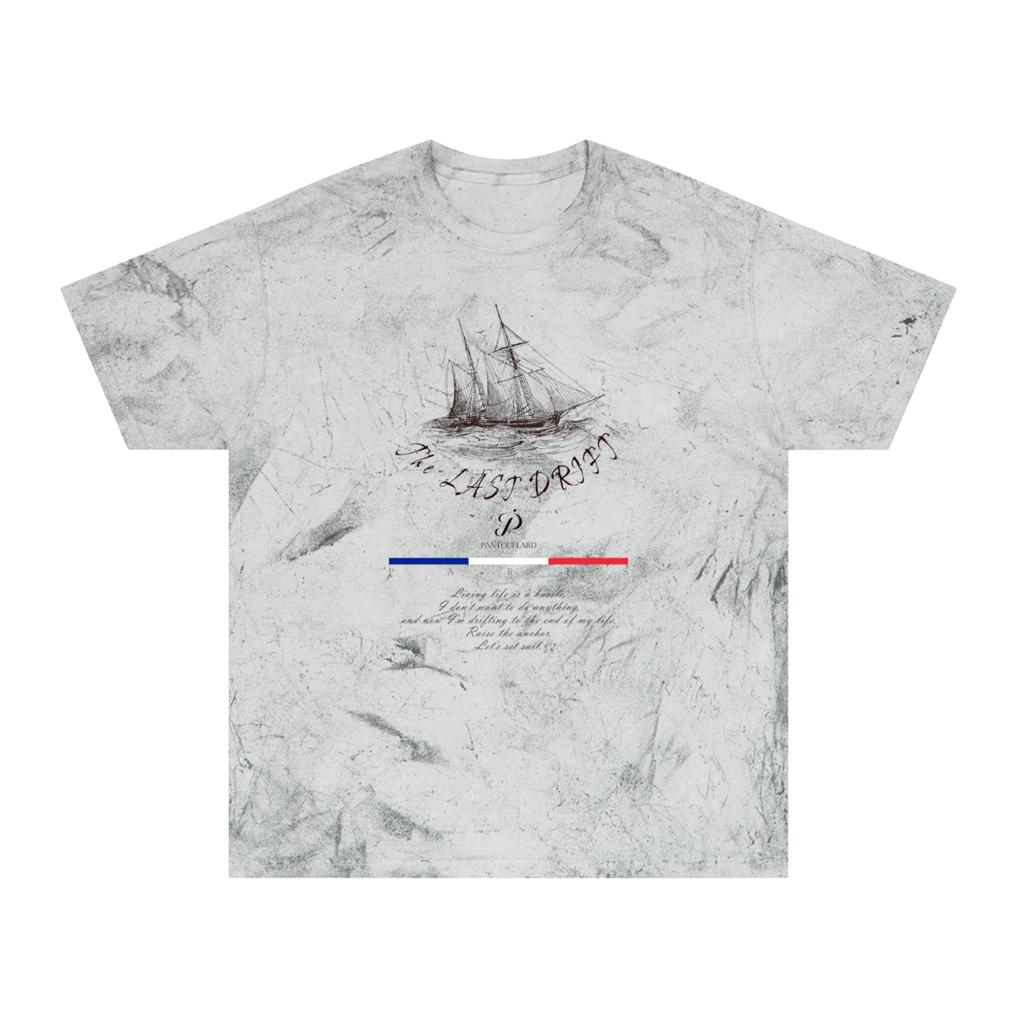 Unisex Grey Color Blast Vintage Ship Graphic 100% Cotton T-Shirt