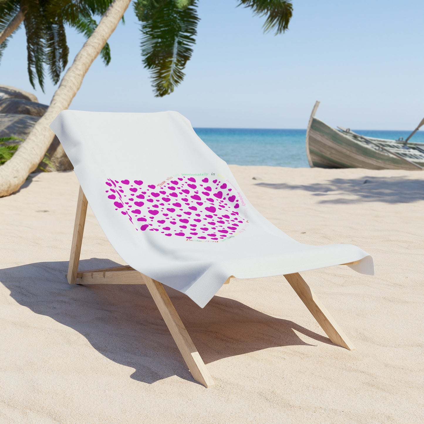 Chic Beach Towel with Pink Heart Design, Stylish Beach Blanket