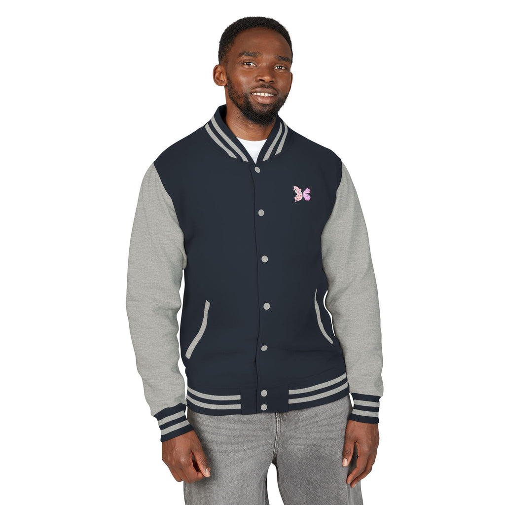 Unisex Navy Blue Floral Butterfly Spring Quote Cotton Blend Letterman Jacket