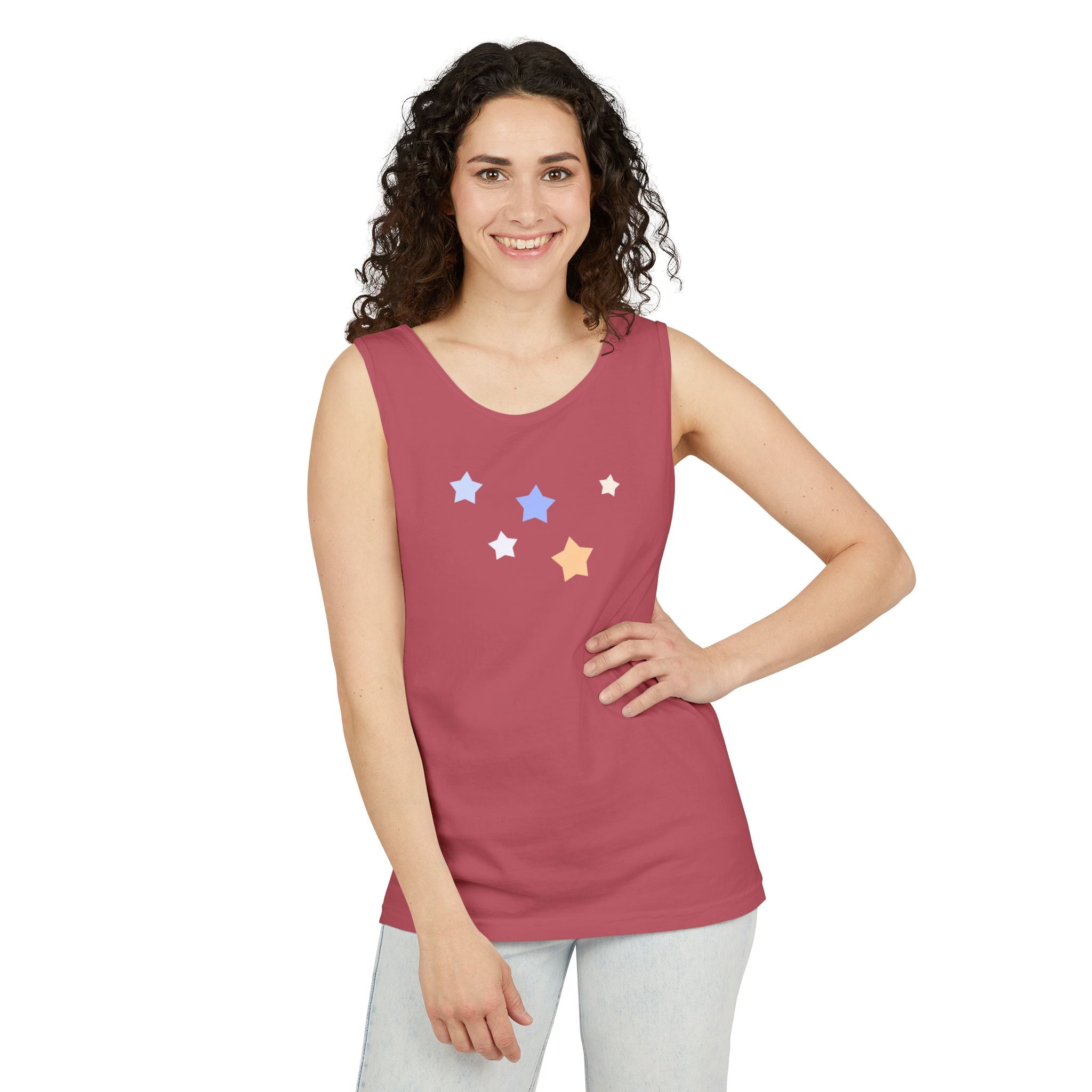 Men's & Women's Cassiopeia Constellation Graphic Garment-Dyed Tank Top - W-Shape Sleeveless Shirt
