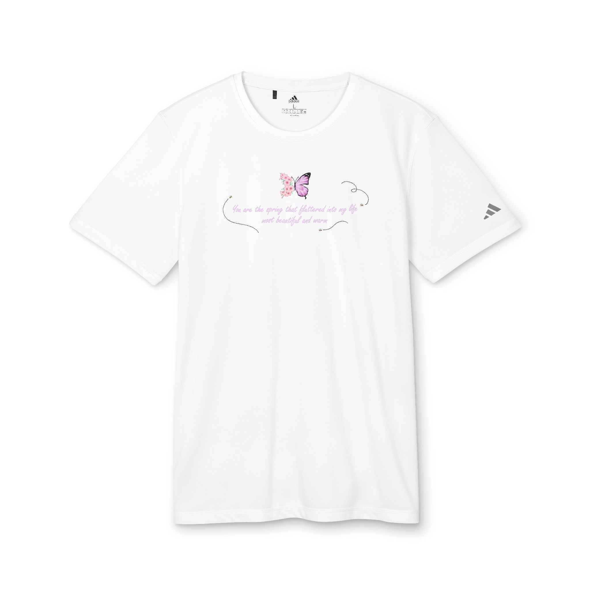 Unisex White Floral Butterfly Spring Quote 100% Recycled Polyester Adidas Sport T-Shirt