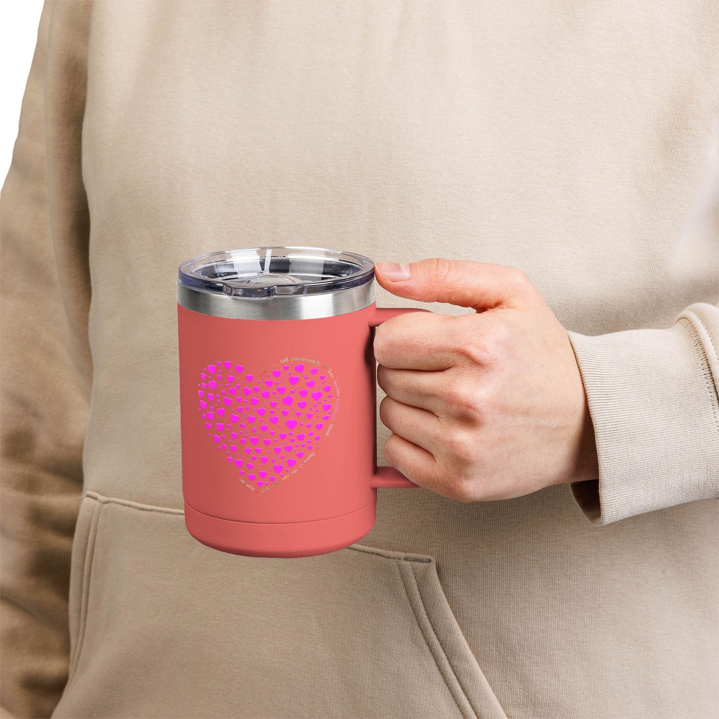Pink Heart Coffee Mug Tumbler, Personalized Mug