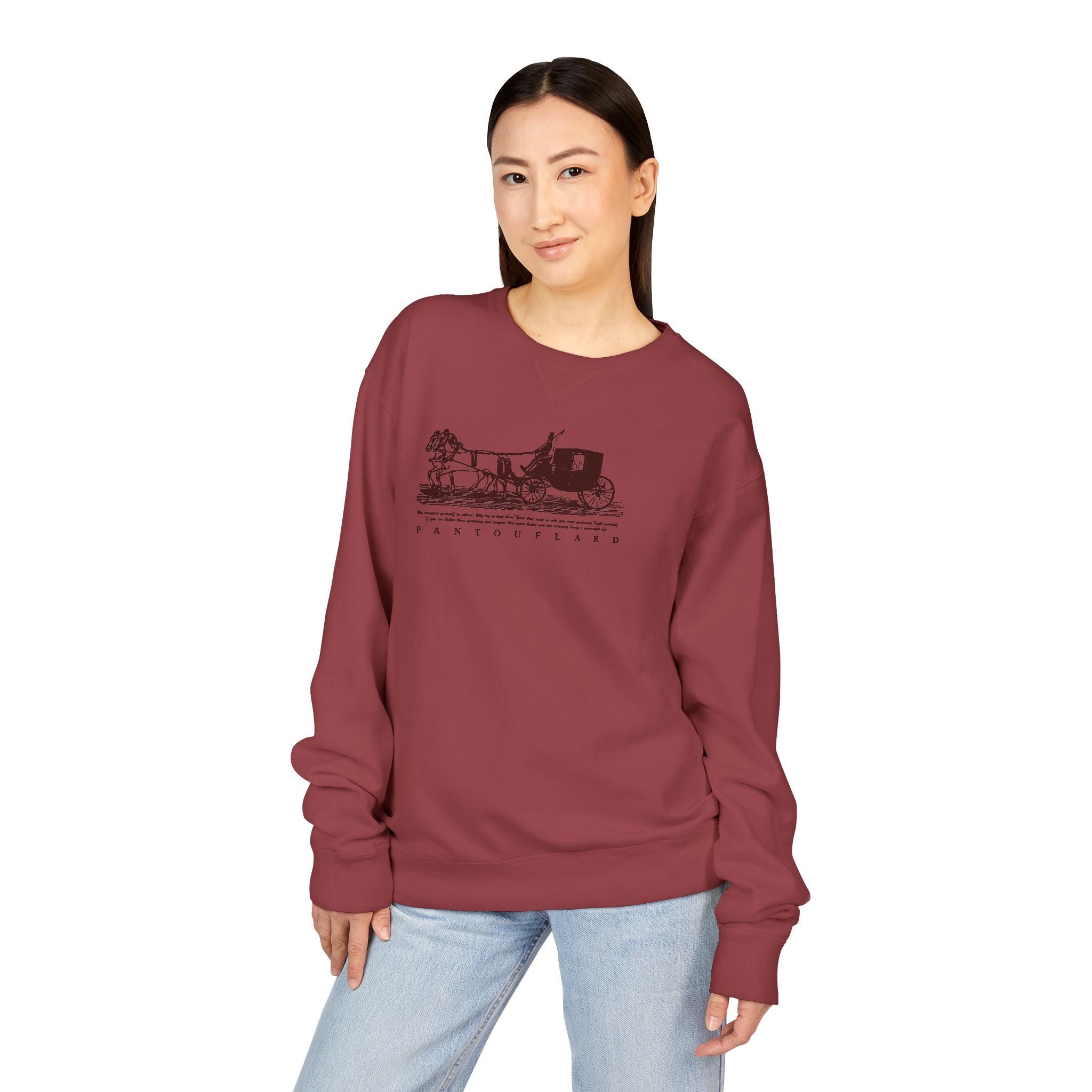 Old Money Equestrian Heritage Crewneck - The Nostalgic Journey I (Dark Academia Garment-Dyed Sweatshirt)