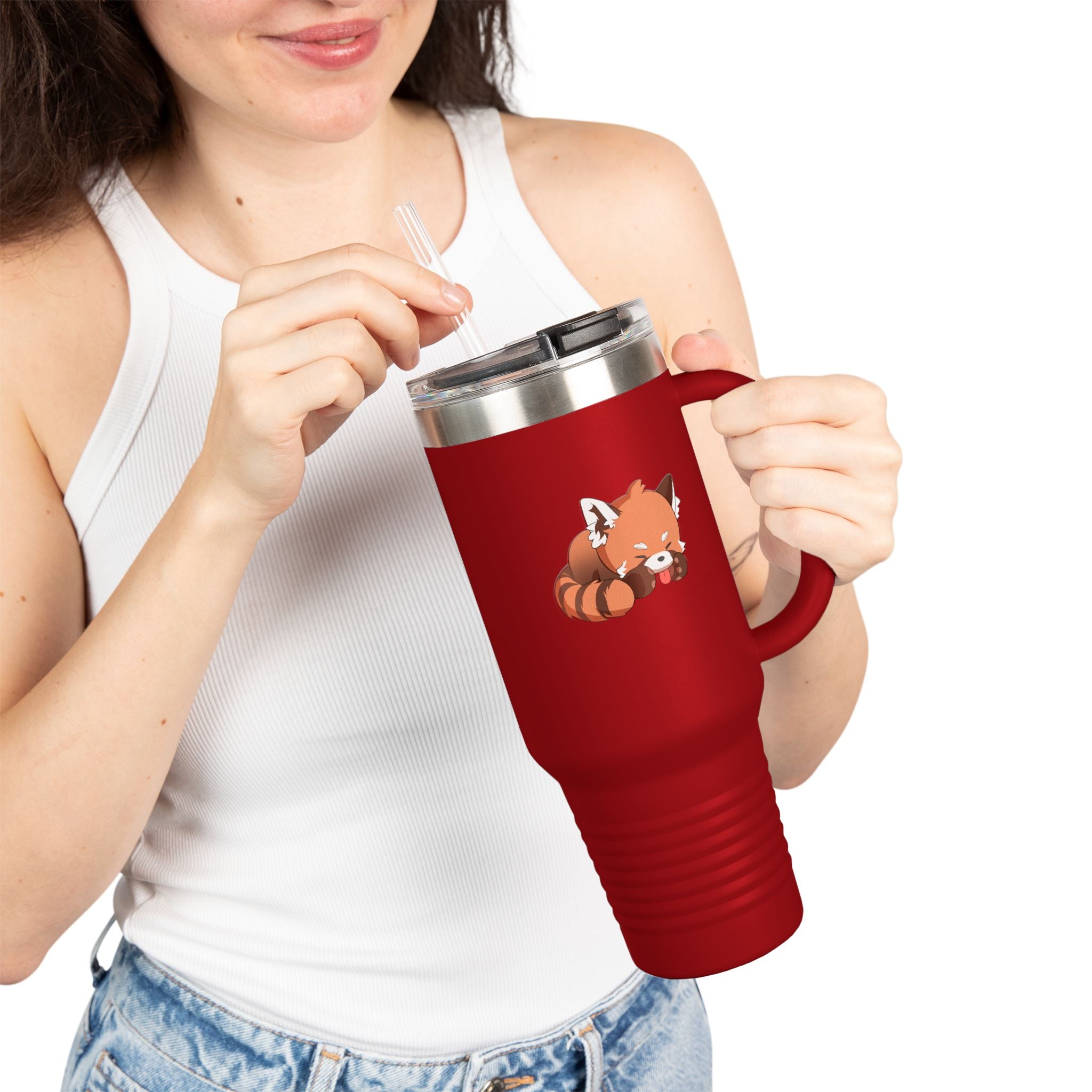 Olive Green Cute Sleeping Red Panda 40oz Stainless Steel Insulated Travel Mug