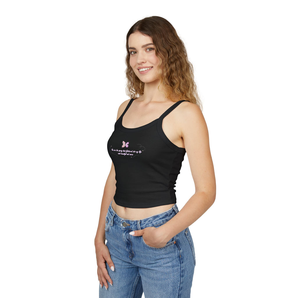 Women's Pink Floral Butterfly Spring Quote Cotton Blend Spaghetti Strap Tank Top