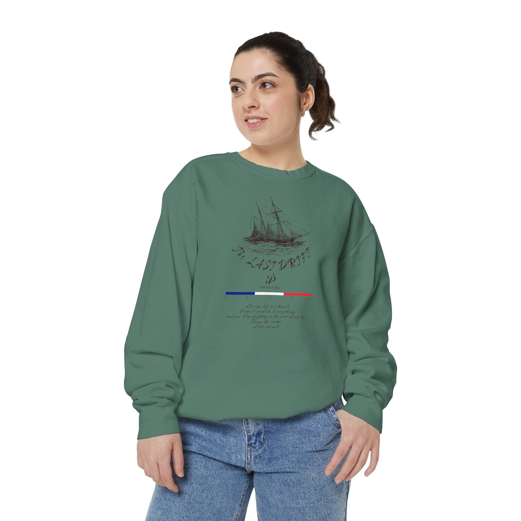 Unisex White Vintage Ship Graphic Cotton Blend Sweatshirt
