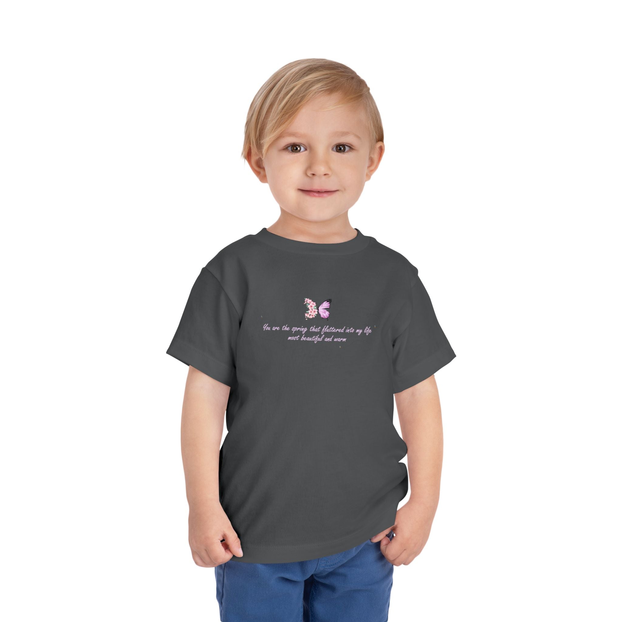Toddler Yellow Floral Butterfly Spring Quote 100% Cotton Short Sleeve Tee