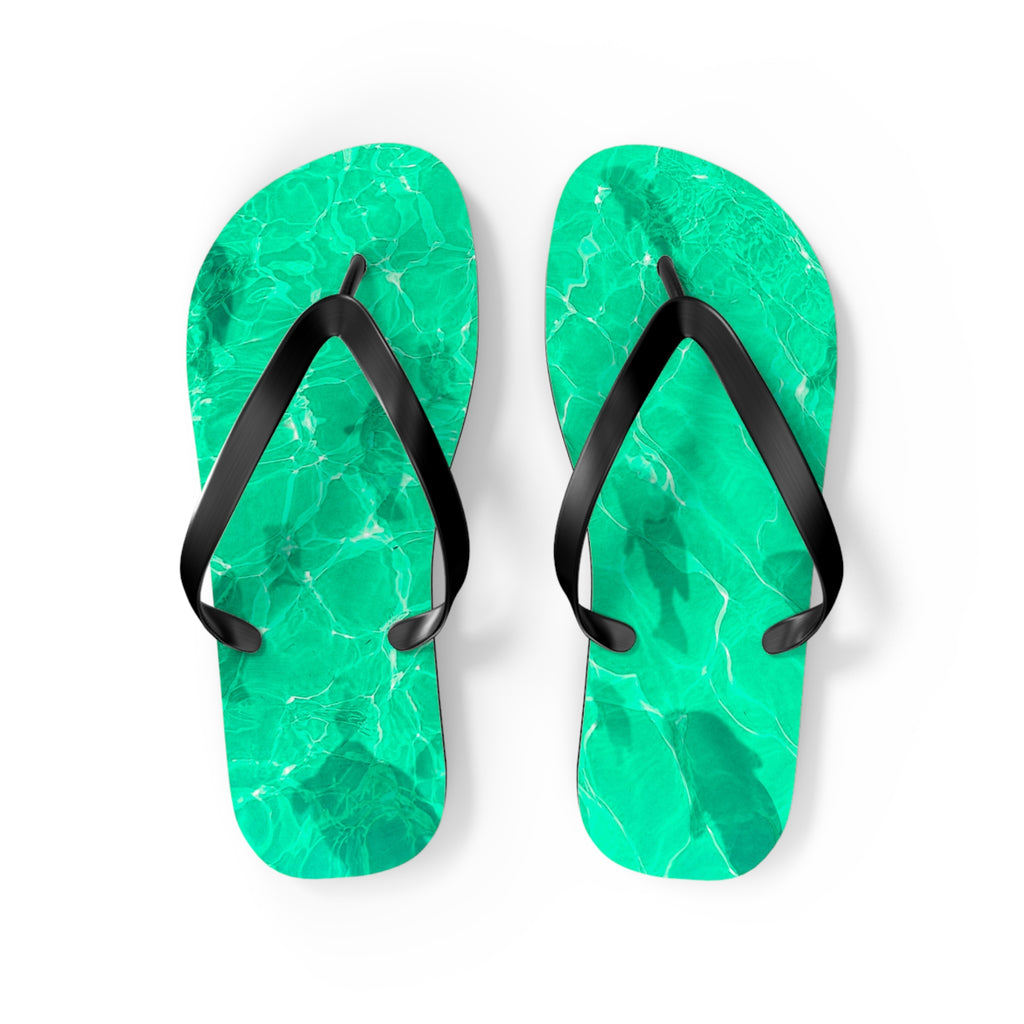 Unisex Vibrant Turquoise Green Sunlit Water Surface Fish Silhouette EVA Polyester Flip Flops