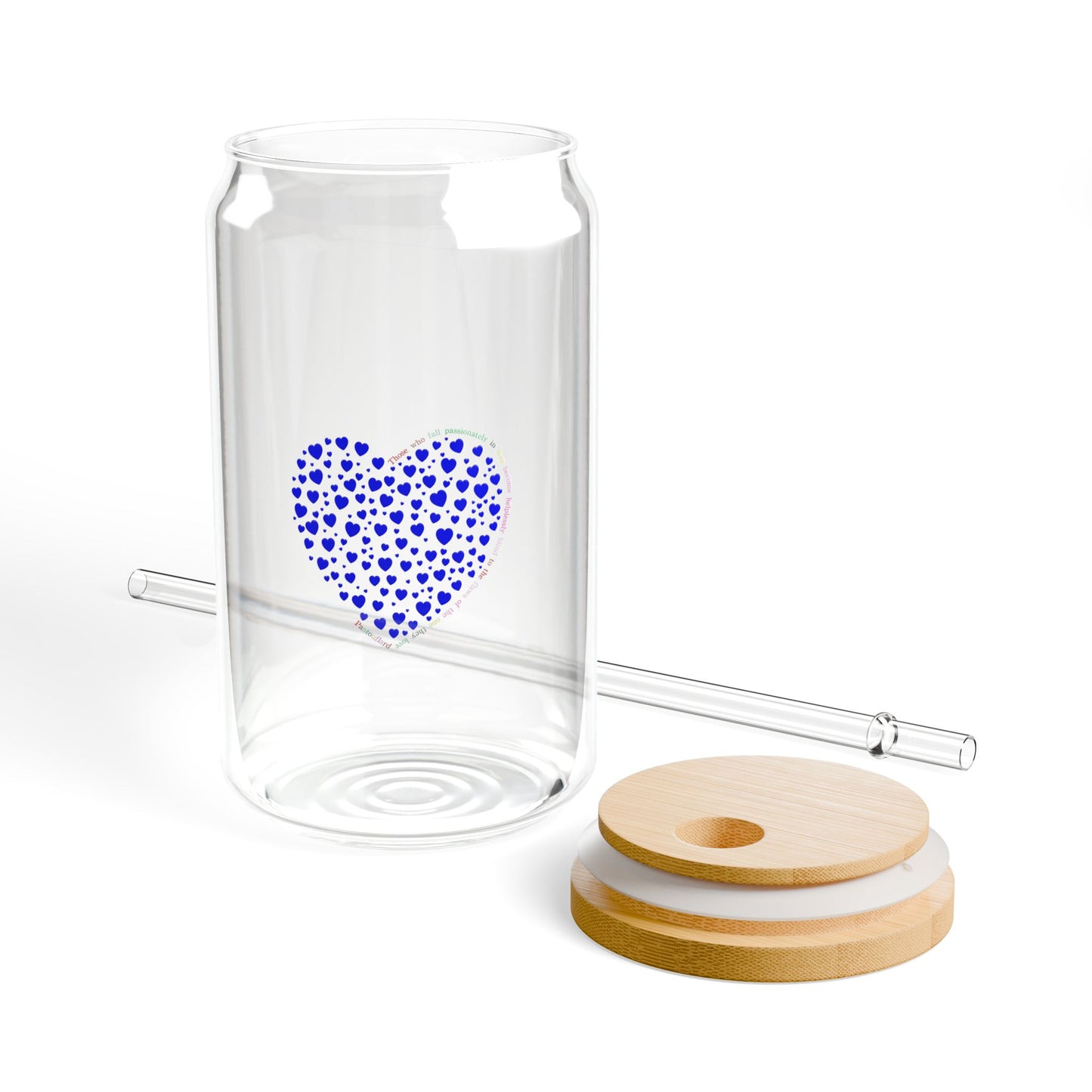 Blue Heart Design Sipper Glass, 16oz | Eco-Friendly Drinkware