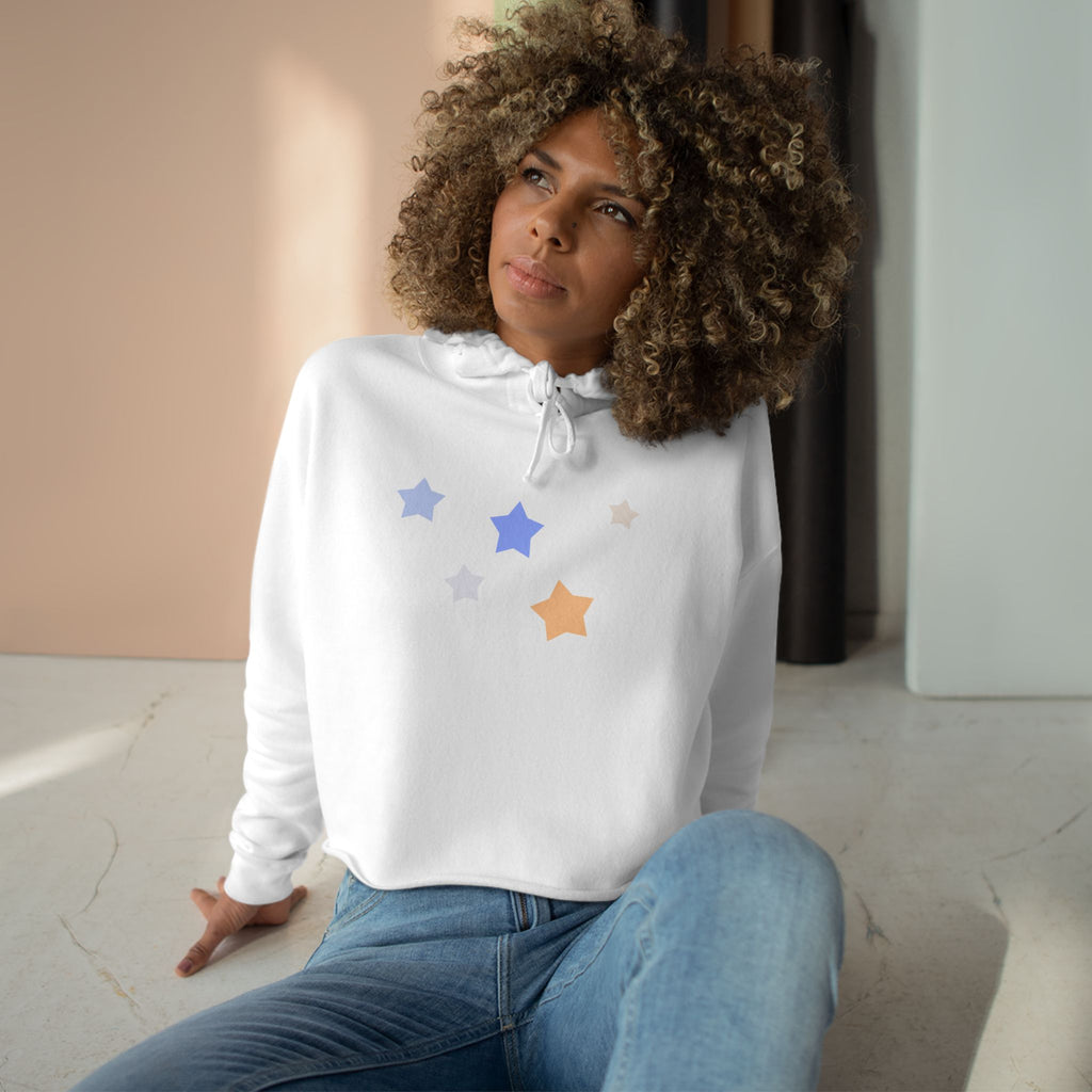 Women's Cassiopeia Constellation Graphic Fleece Crop Hoodie - W-Shape Raw Hem Pullover
