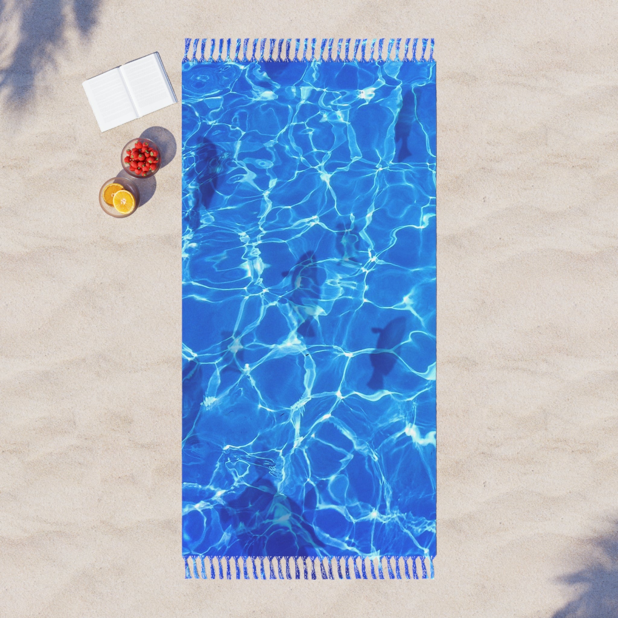 Vibrant Blue Sunlit Water Surface Fish Silhouette 100% Polyester Boho Beach Cloth