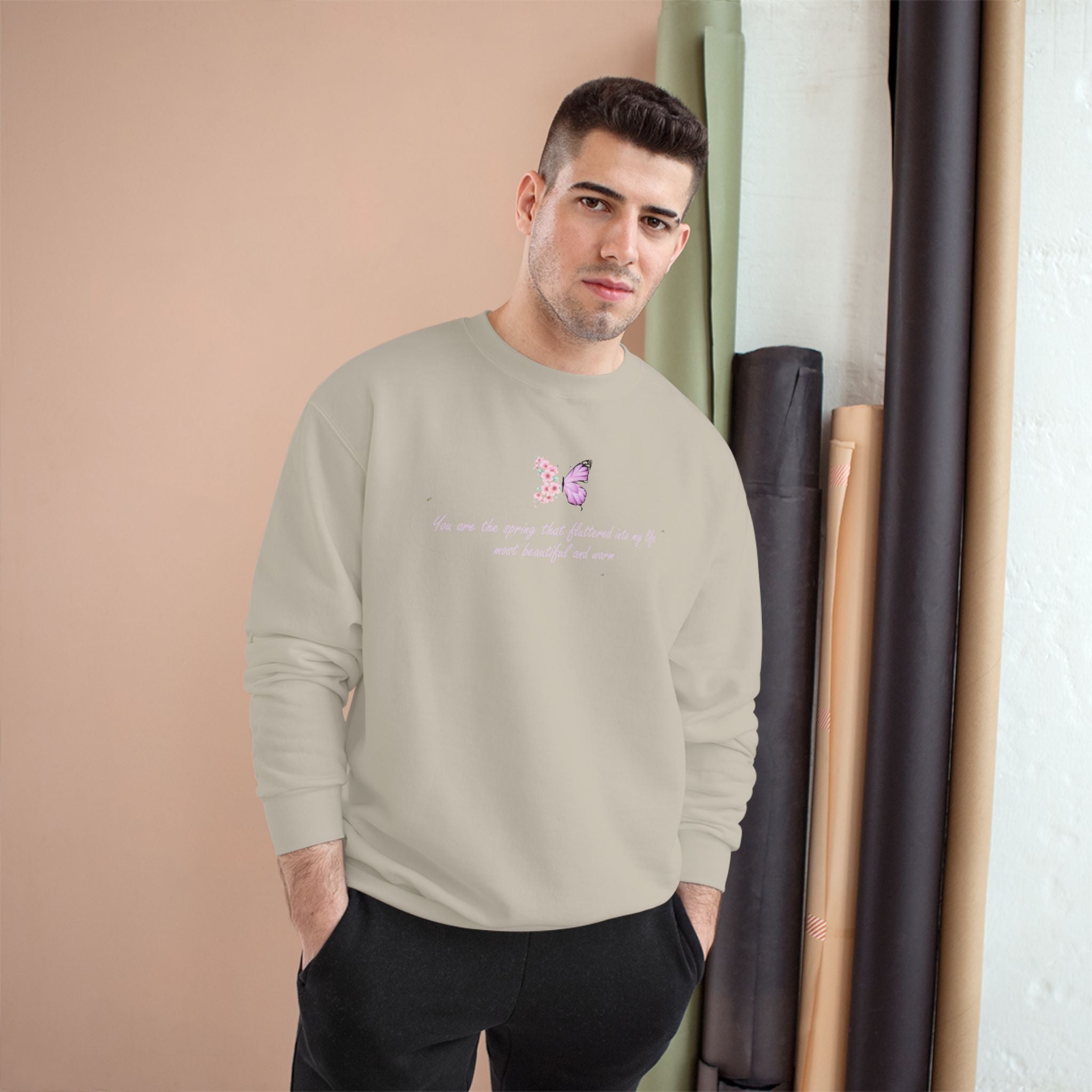 Unisex White Floral Butterfly Spring Quote Cotton Blend Champion Sweatshirt