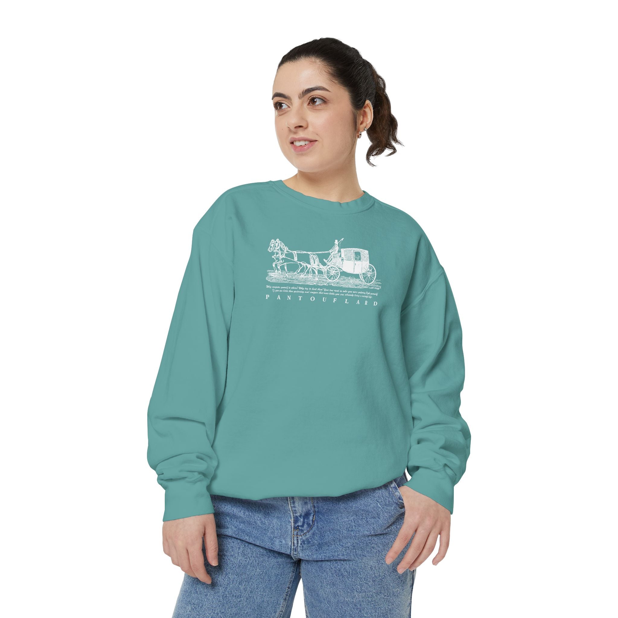 Unisex Navy Vintage Carriage Graphic Cotton Blend Sweatshirt