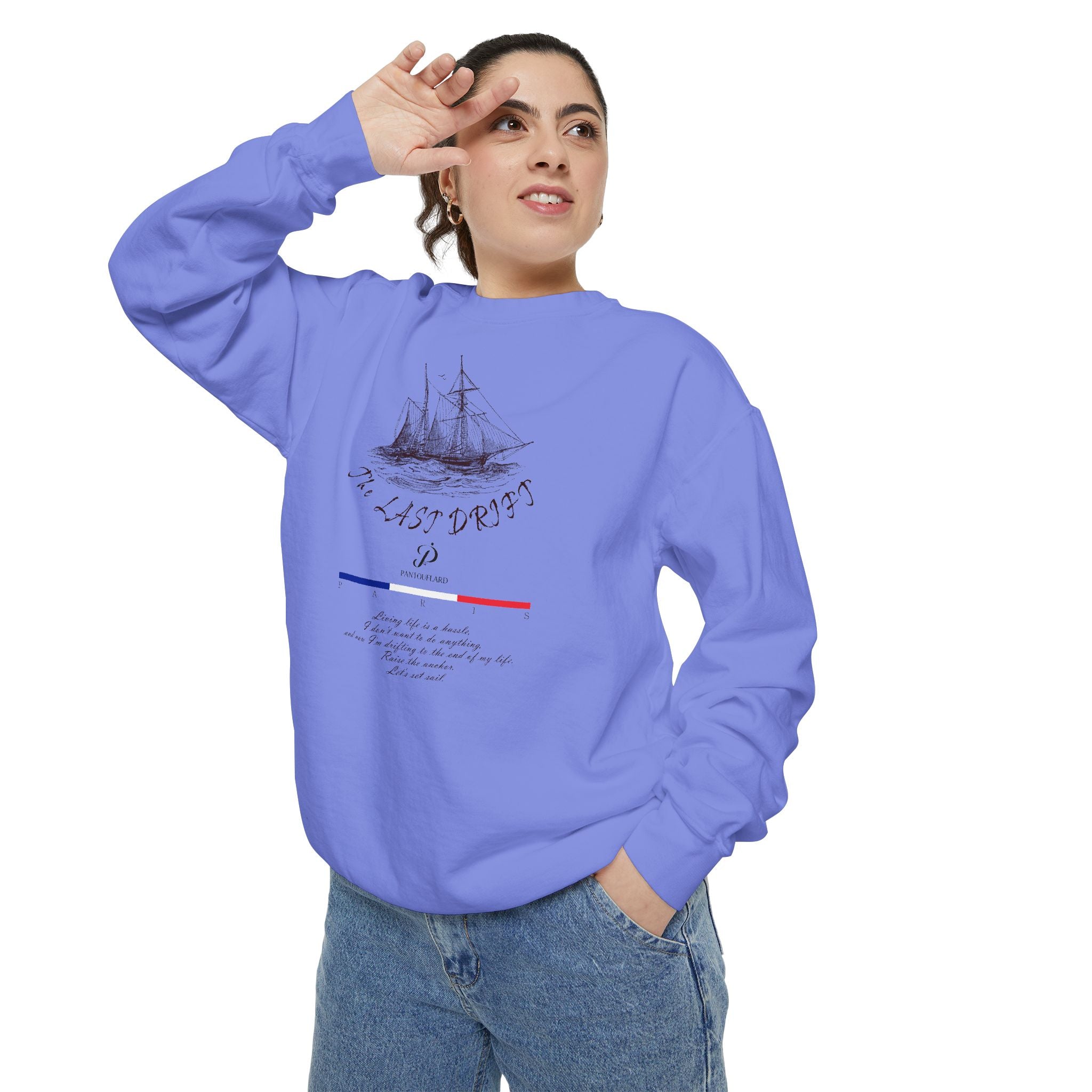 Unisex White Vintage Ship Graphic Cotton Blend Sweatshirt