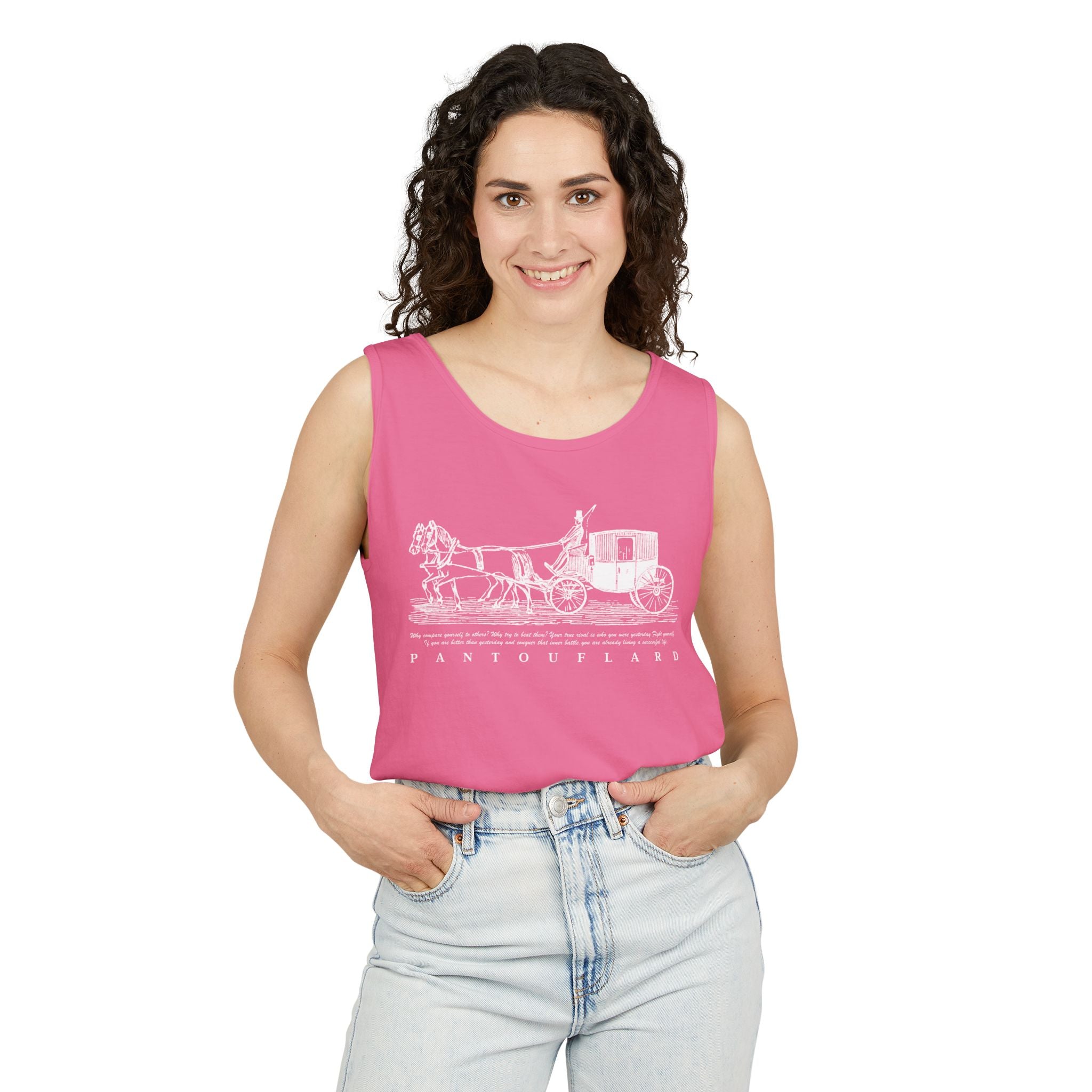 Unisex Black Pantouflard Carriage Cotton Garment-Dyed Tank Top
