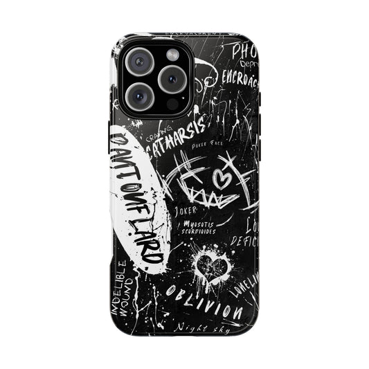 Tough Cases: Edgy iPhone, Galaxy, Google Pixel Case, Black Graffiti Design, Urban Aesthetic, Gift for Art Lovers, Trendy Phone Accessories, Street Style