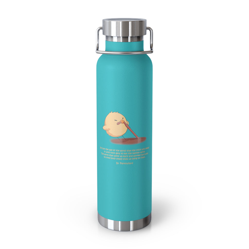 Navy Blue Cute Chick Pulling Worm Quote 22oz Copper Vacuum Insulated Bottle