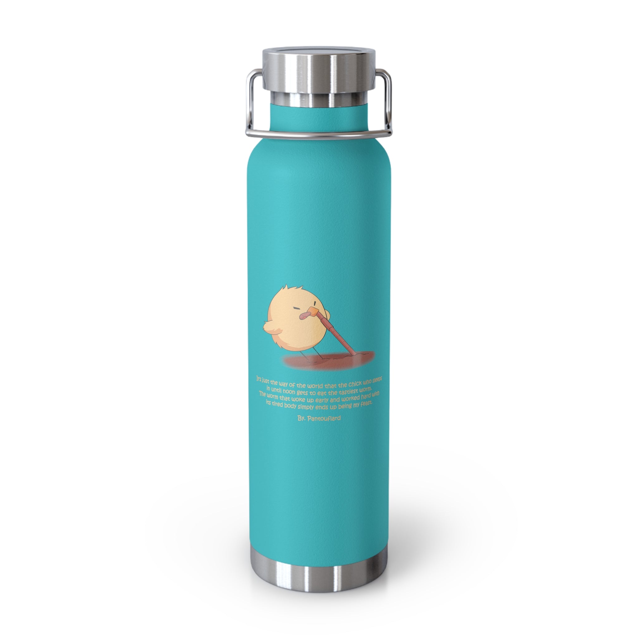 Navy Blue Cute Chick Pulling Worm Quote 22oz Copper Vacuum Insulated Bottle