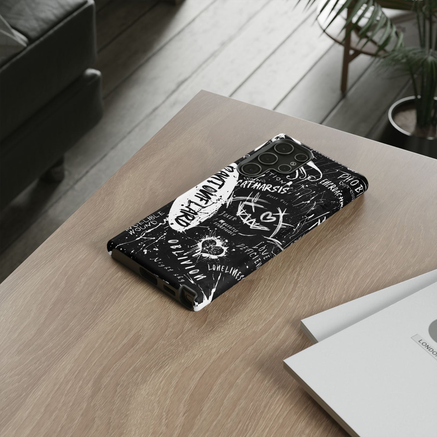 Fundas resistentes: funda atrevida para iPhone, Galaxy, Google Pixel, diseño de grafiti negro, estética urbana, regalo para amantes del arte, accesorios de teléfono modernos, estilo callejero