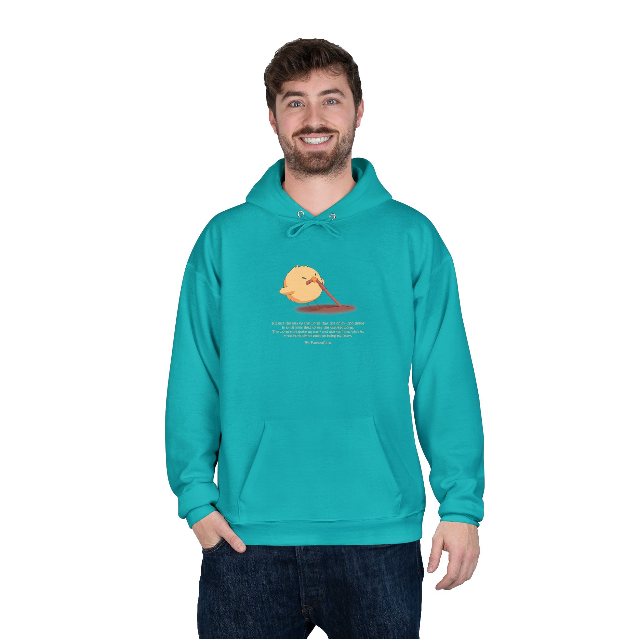 Unisex Light Blue Pantouflard Chick Cotton Blend Pullover Hoodie