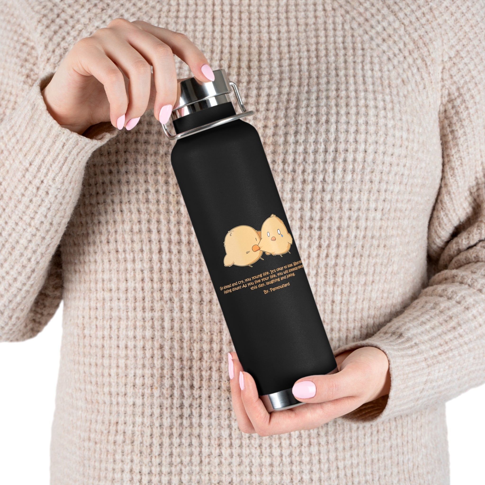Navy Blue Cute Biting Chicks Quote 22oz Copper Vacuum Insulated Bottle