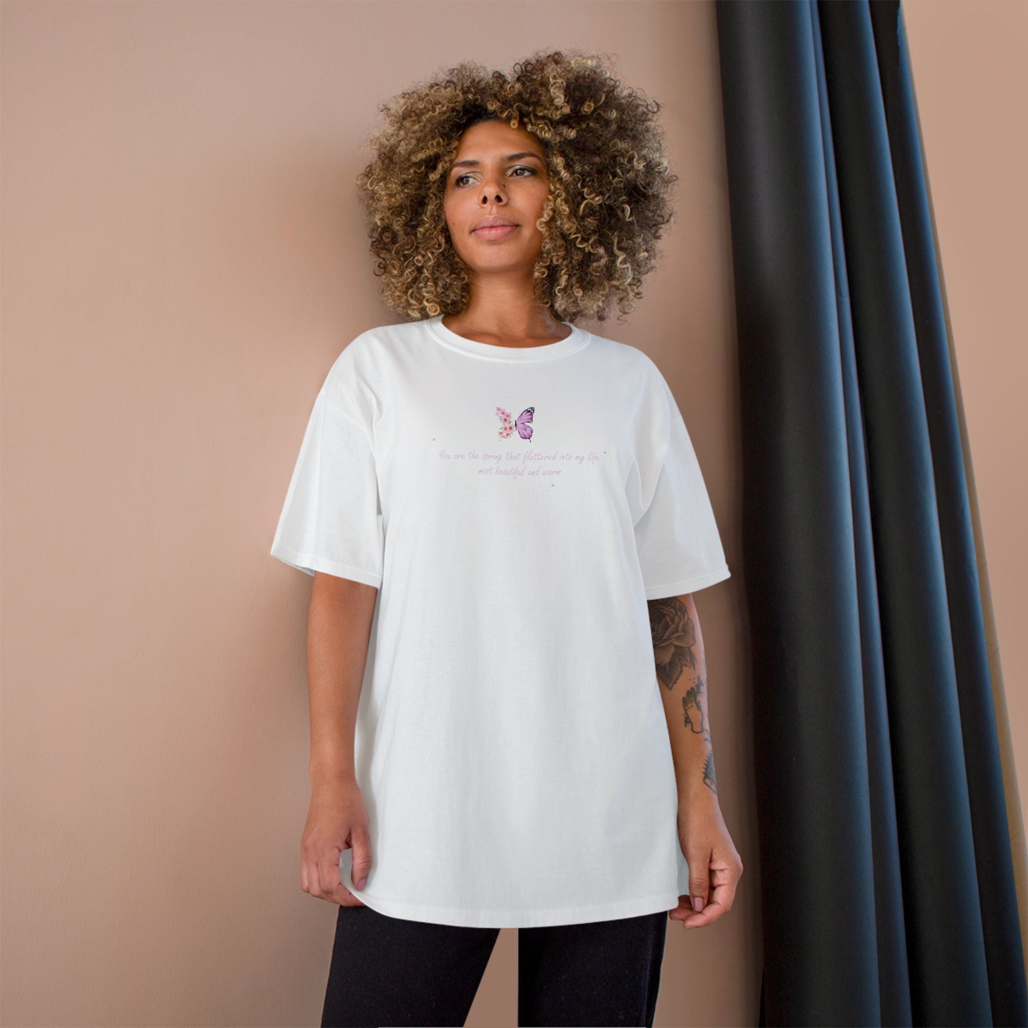 Unisex White Floral Butterfly Spring Quote 100% Cotton Champion T-Shirt