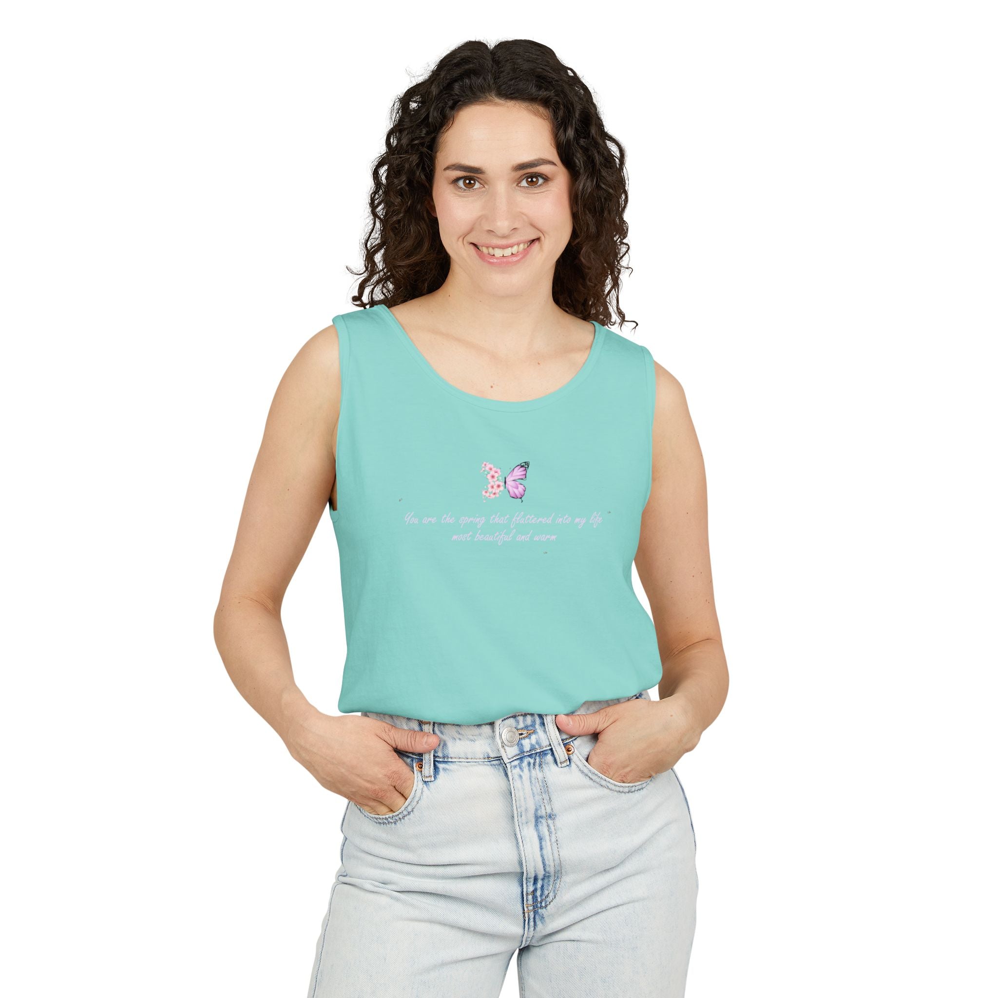 Unisex Navy Blue Floral Butterfly Spring Quote 100% Cotton Tank Top