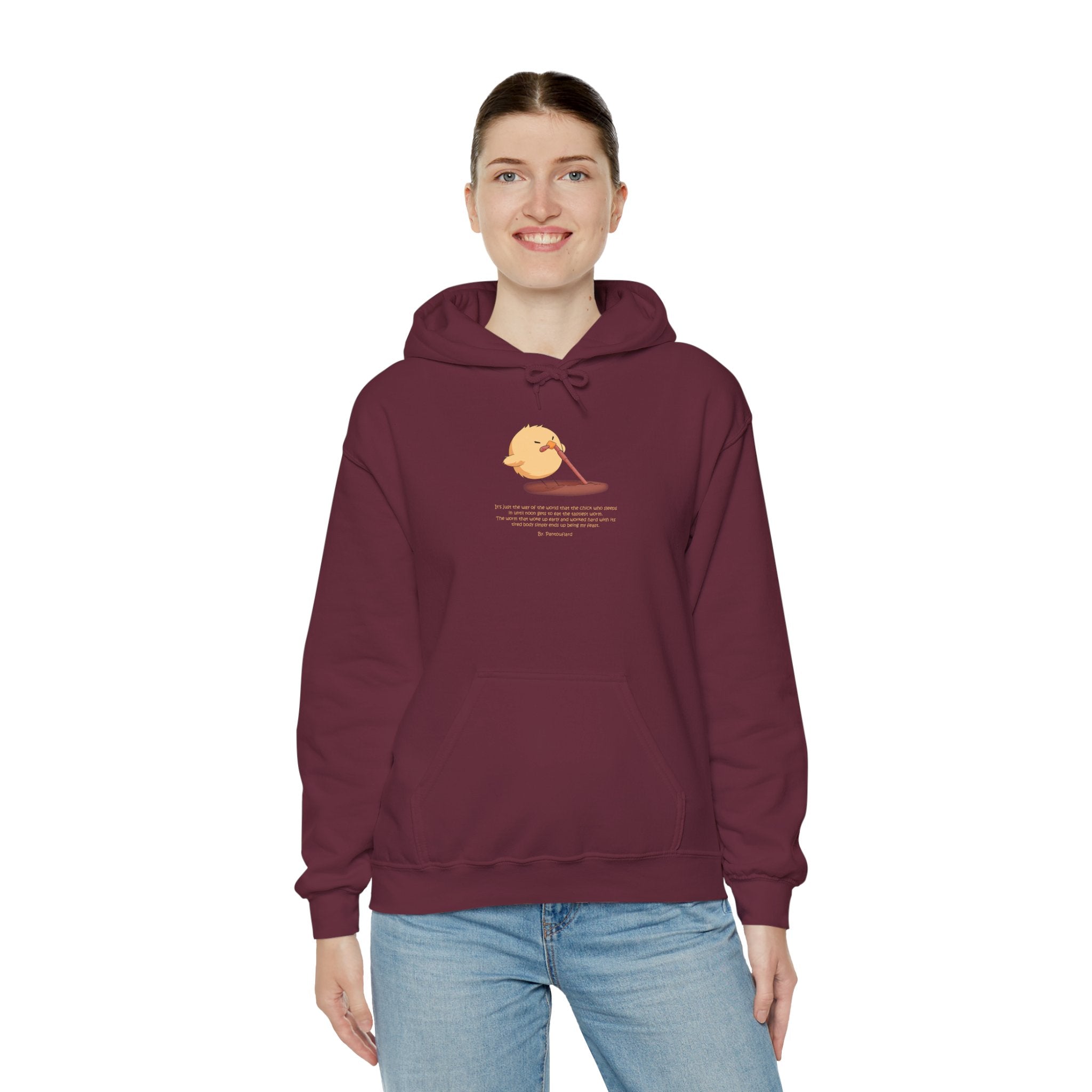 Kitsch Kawaii Chick & Worm Graphic Hoodie - The Quiet Victory (Aesthetic Streetwear Fleece)