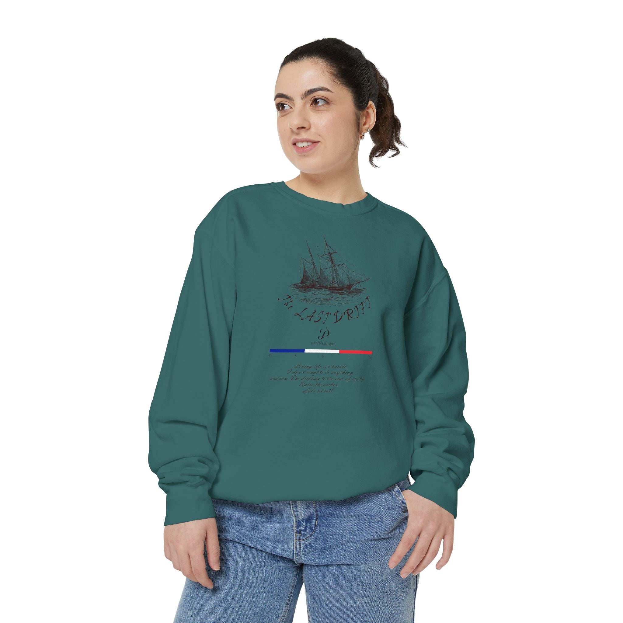 Unisex White Vintage Ship Graphic Cotton Blend Sweatshirt