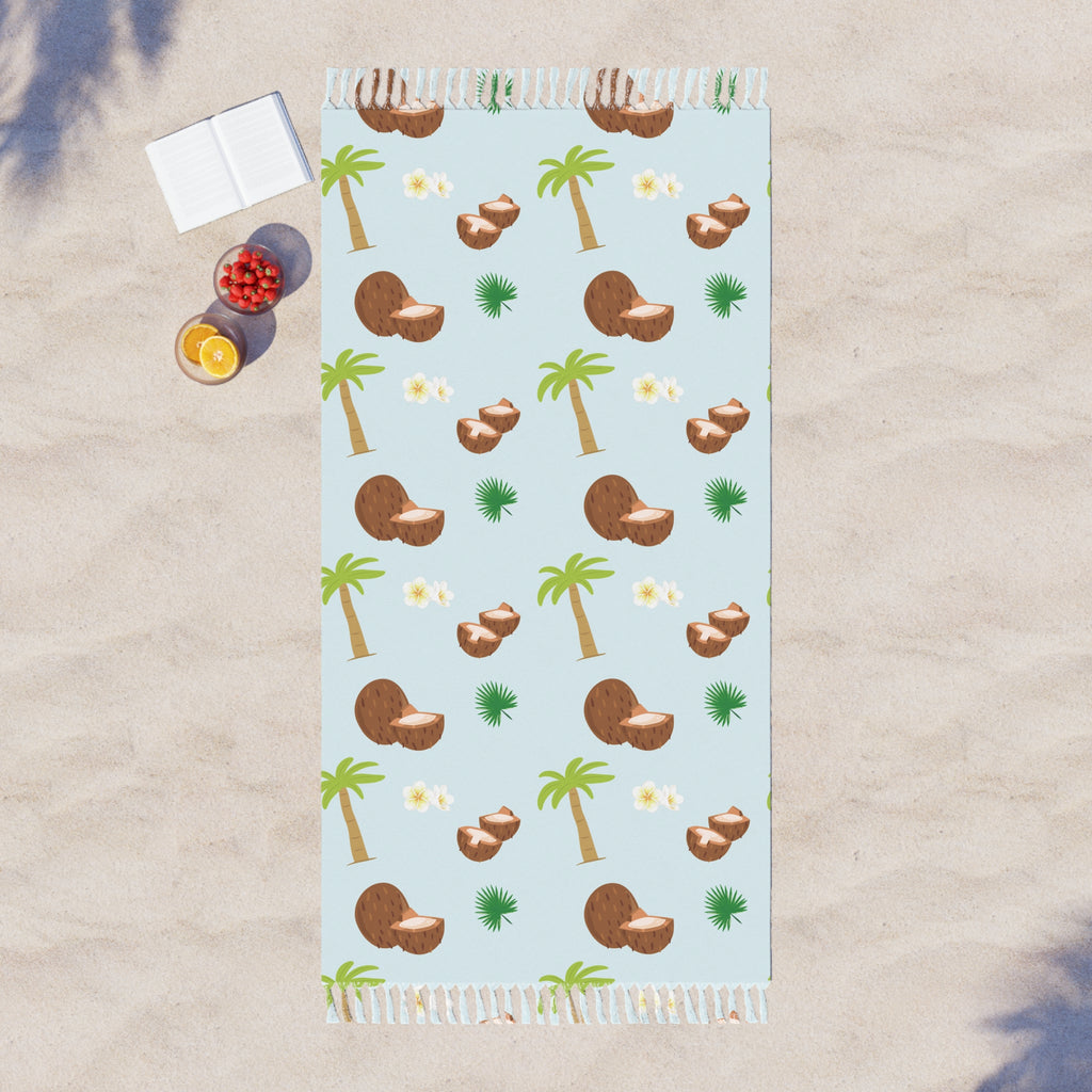 Light Blue Coconut Palm Tree Tropical Pattern 100% Polyester Boho Beach Cloth