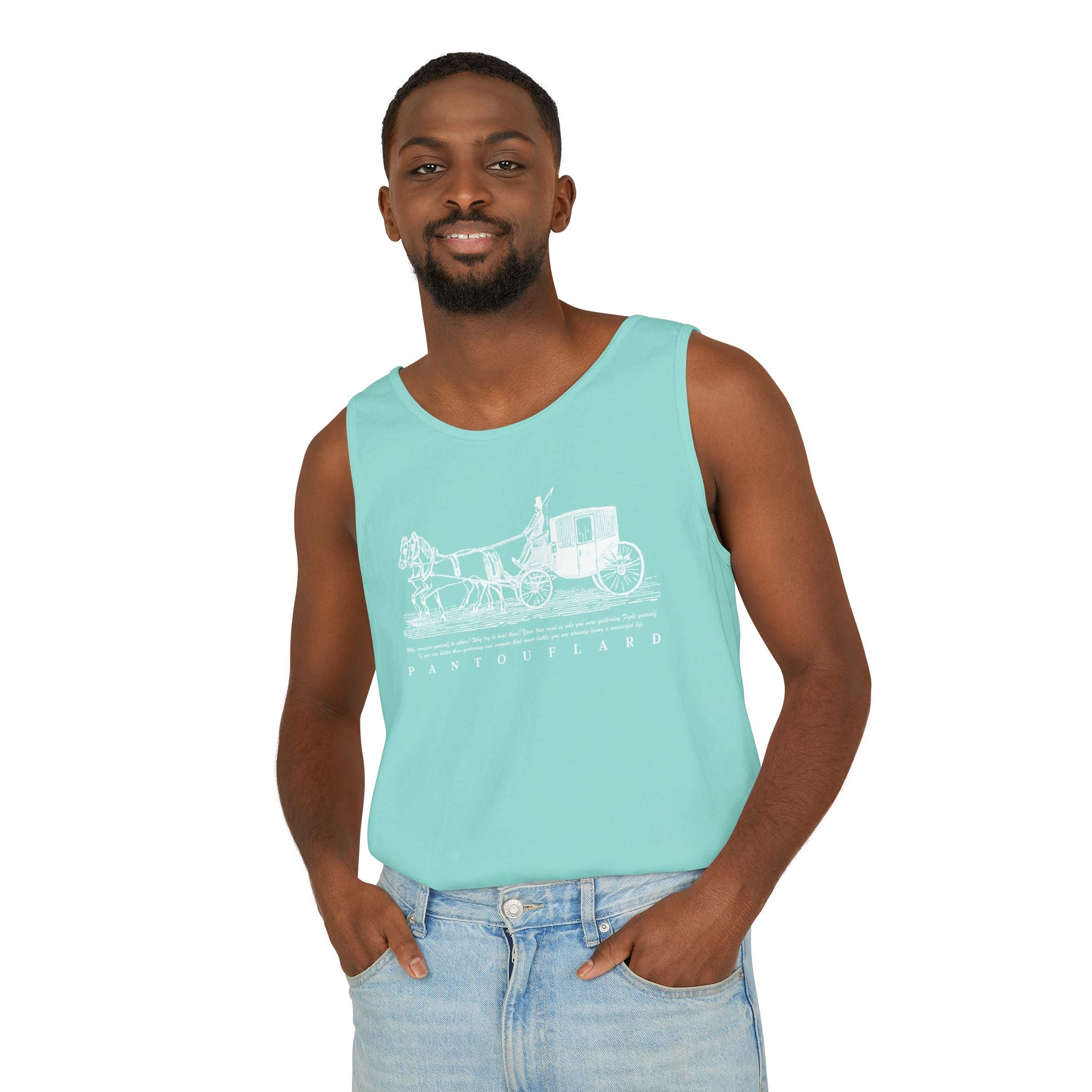Unisex Black Pantouflard Carriage Cotton Garment-Dyed Tank Top