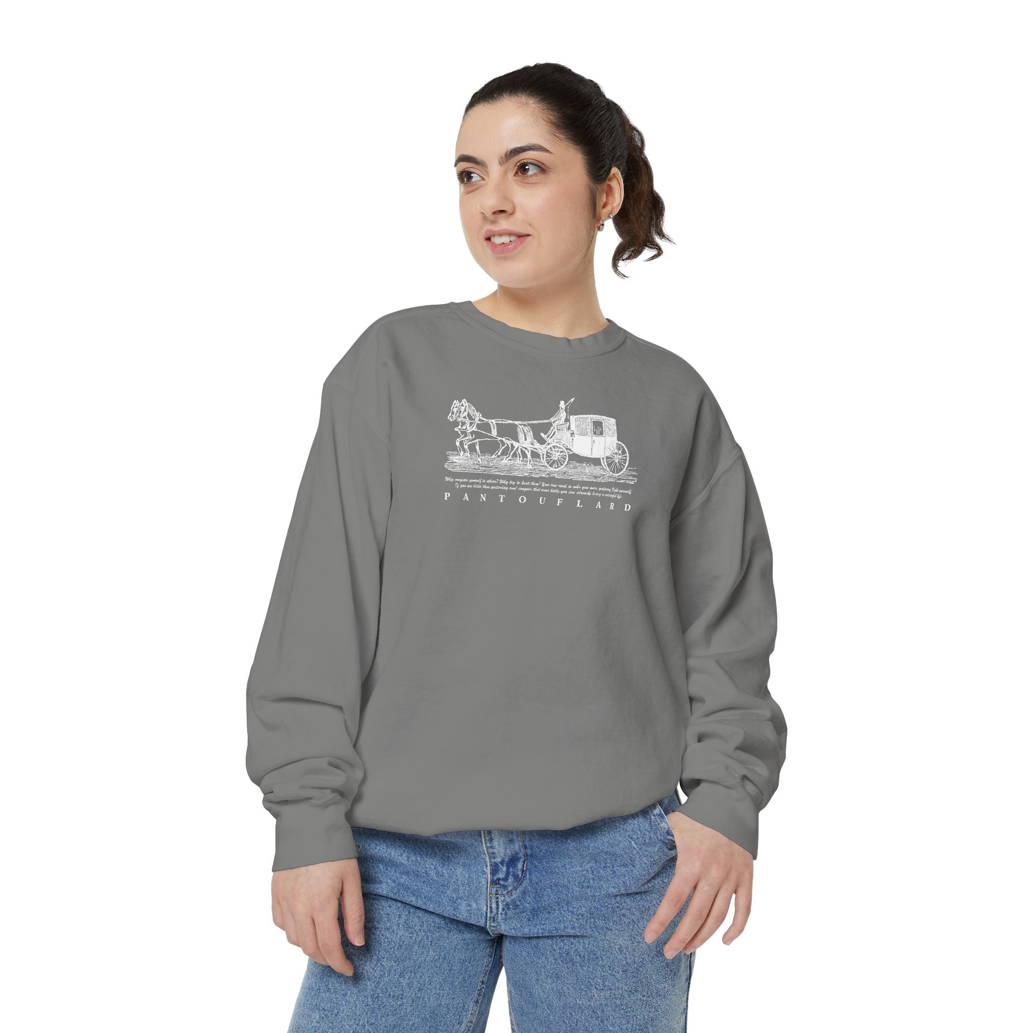 Unisex Navy Vintage Carriage Graphic Cotton Blend Sweatshirt