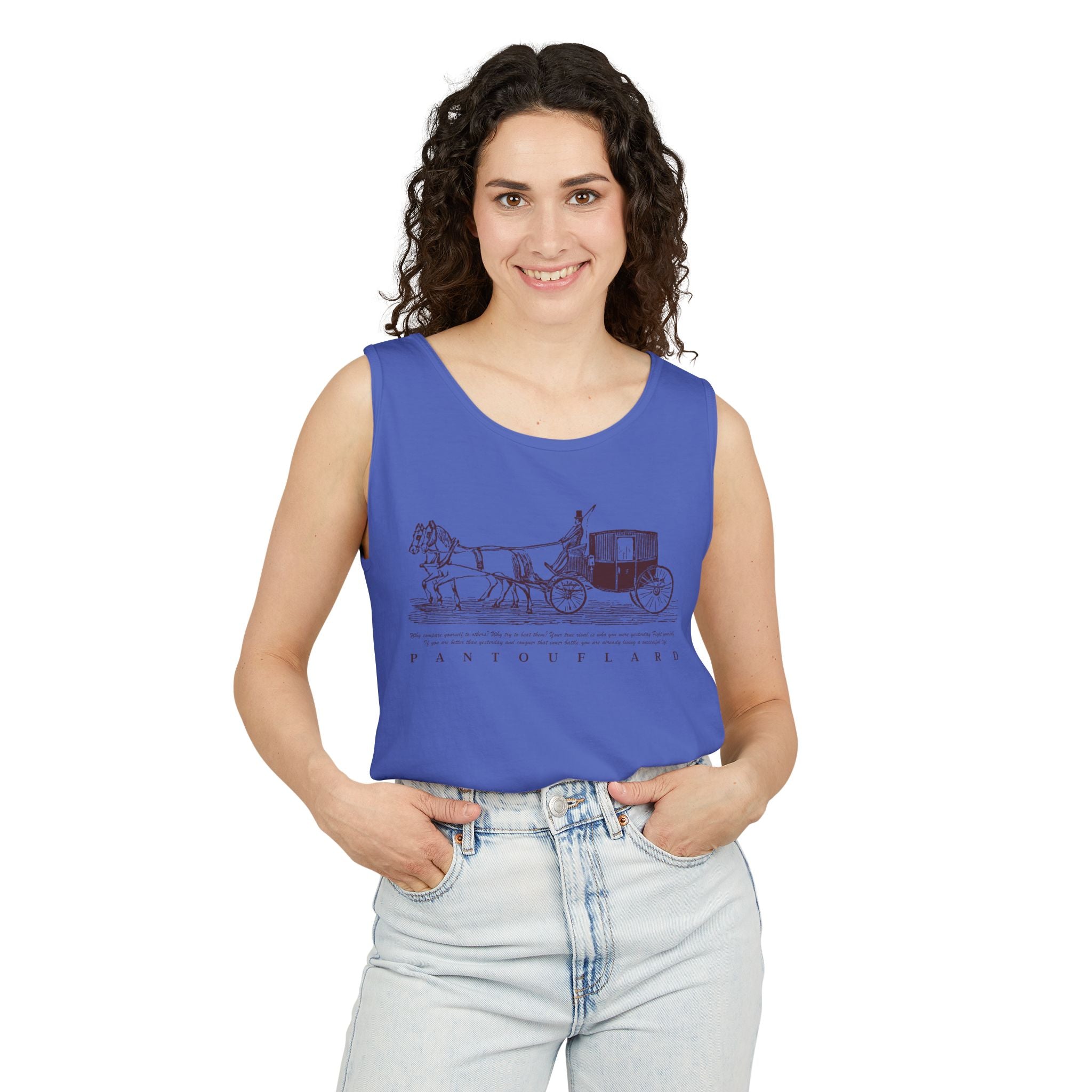 Unisex Brick Red Pantouflard Carriage Cotton Garment-Dyed Tank Top