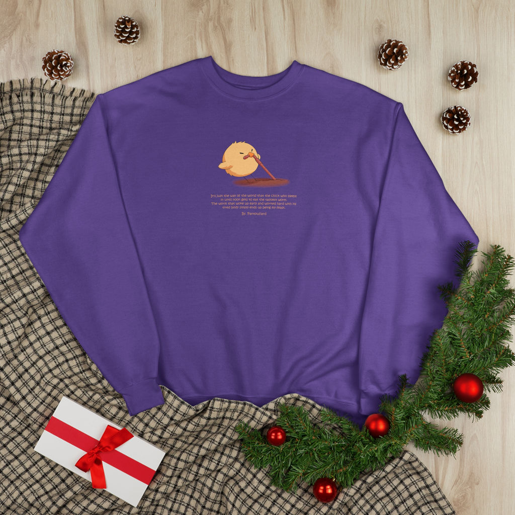 Funny Early Bird Parody Sweatshirt | "The Late Bird Gets The Feast" Sarcastic Quote | Hanes Soft Eco-Fleece Pullover (S-3XL)