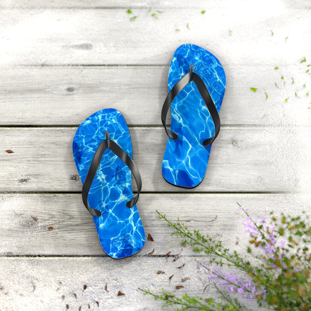 Unisex Vibrant Blue Sunlit Water Surface Fish Silhouette EVA Polyester Flip Flops